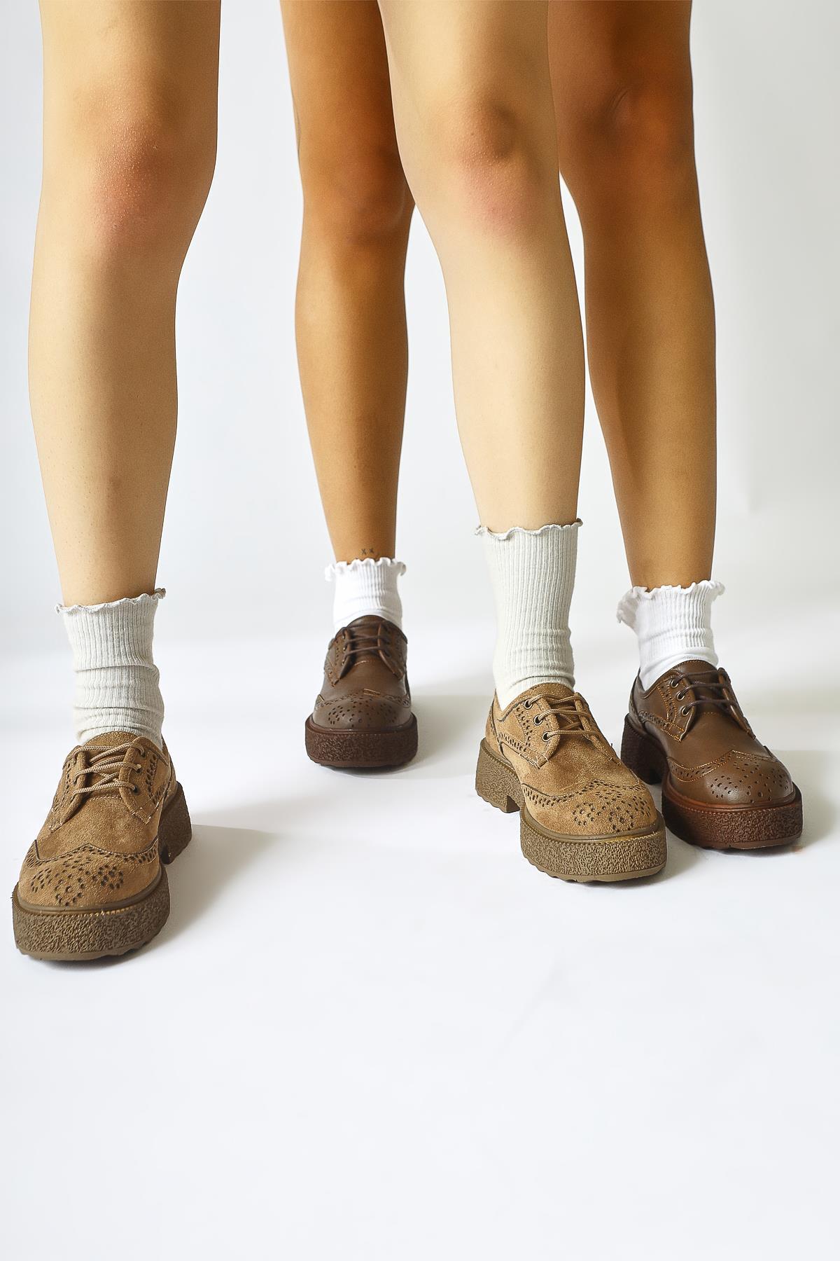 Rossy Mink Suede Oval-Toed Laser Cut Casual Shoes