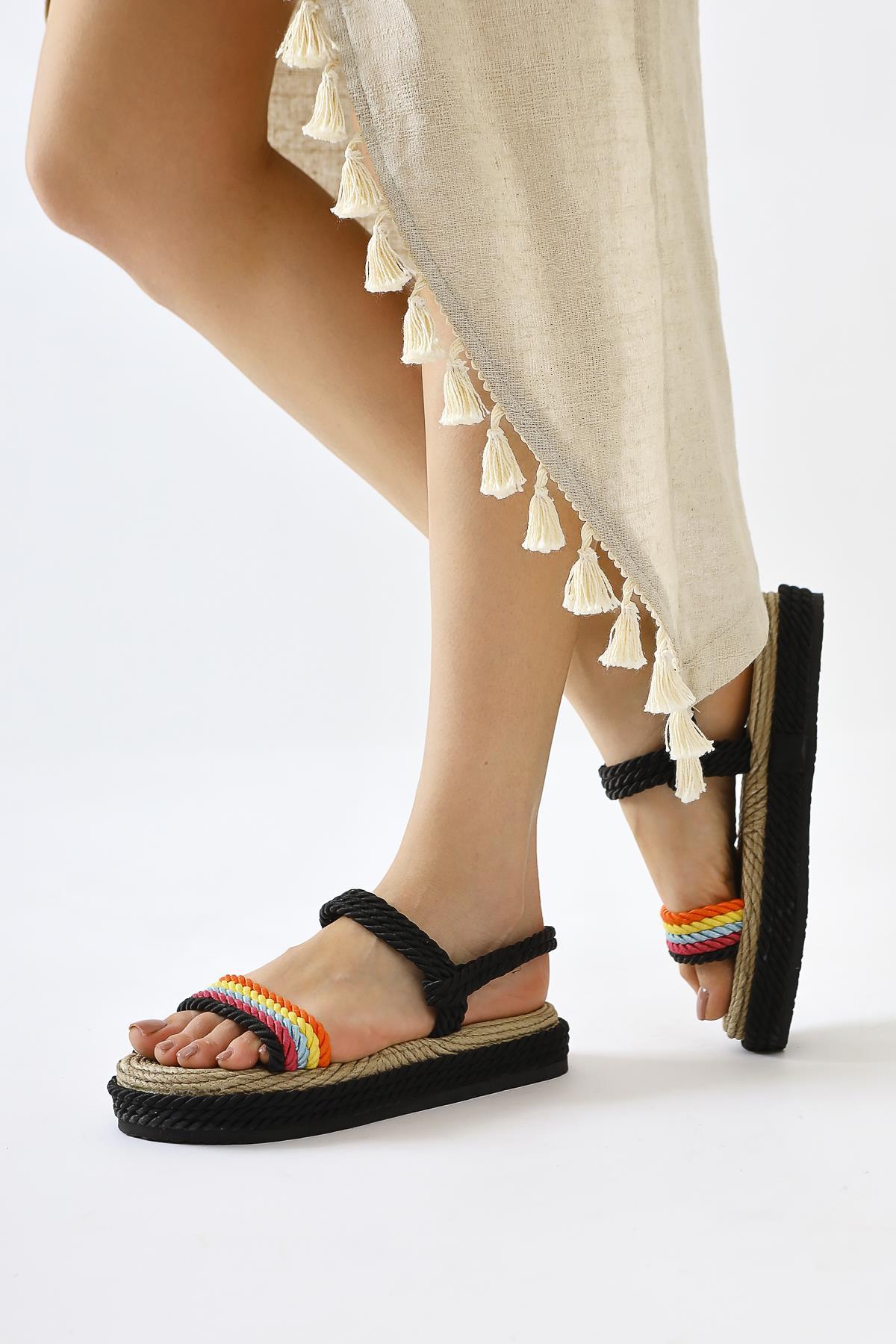 Velika Black - Multicolor Thick Sole Rope Sandals