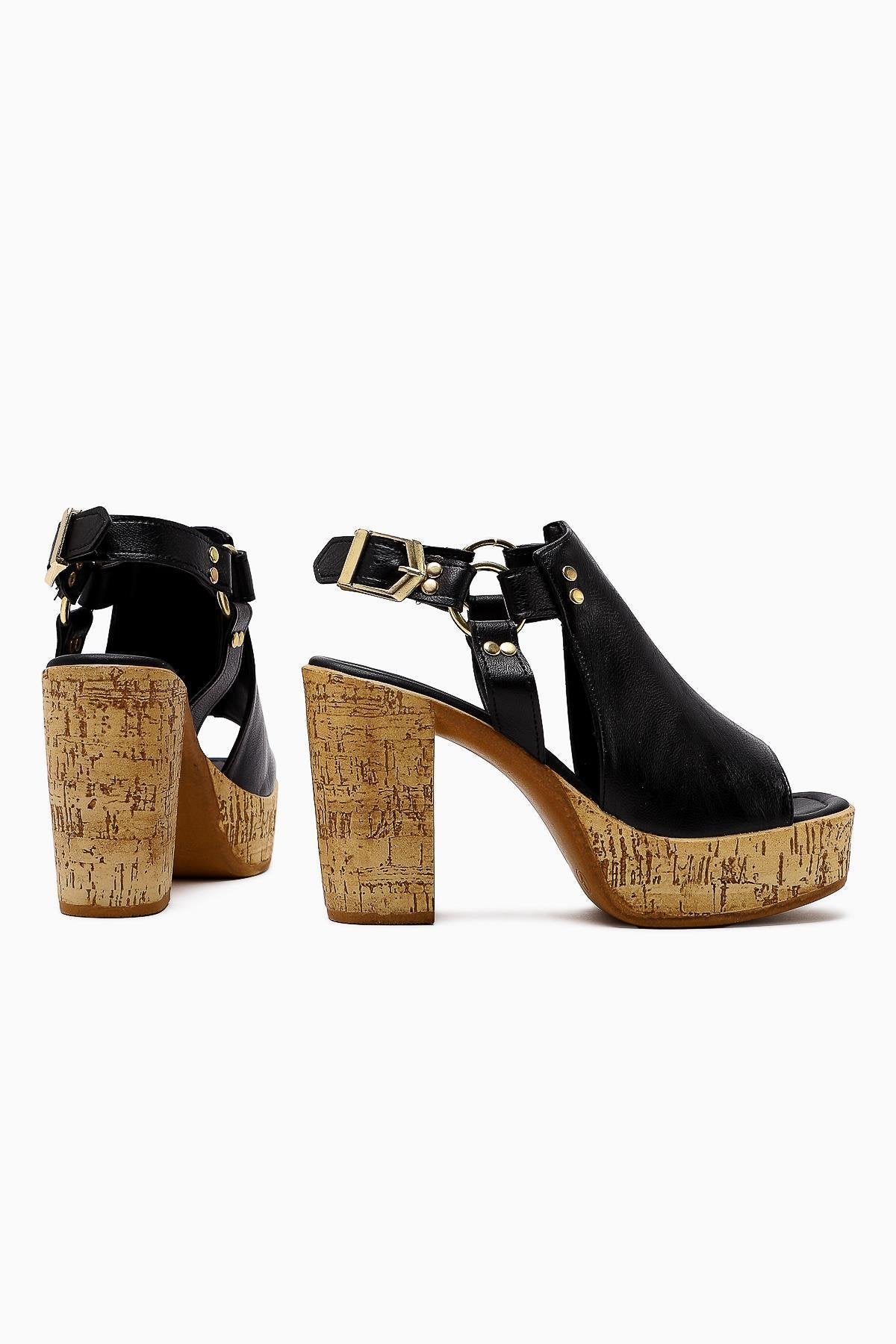 Hadel Black Belted Platform High Heel Women's Sandal