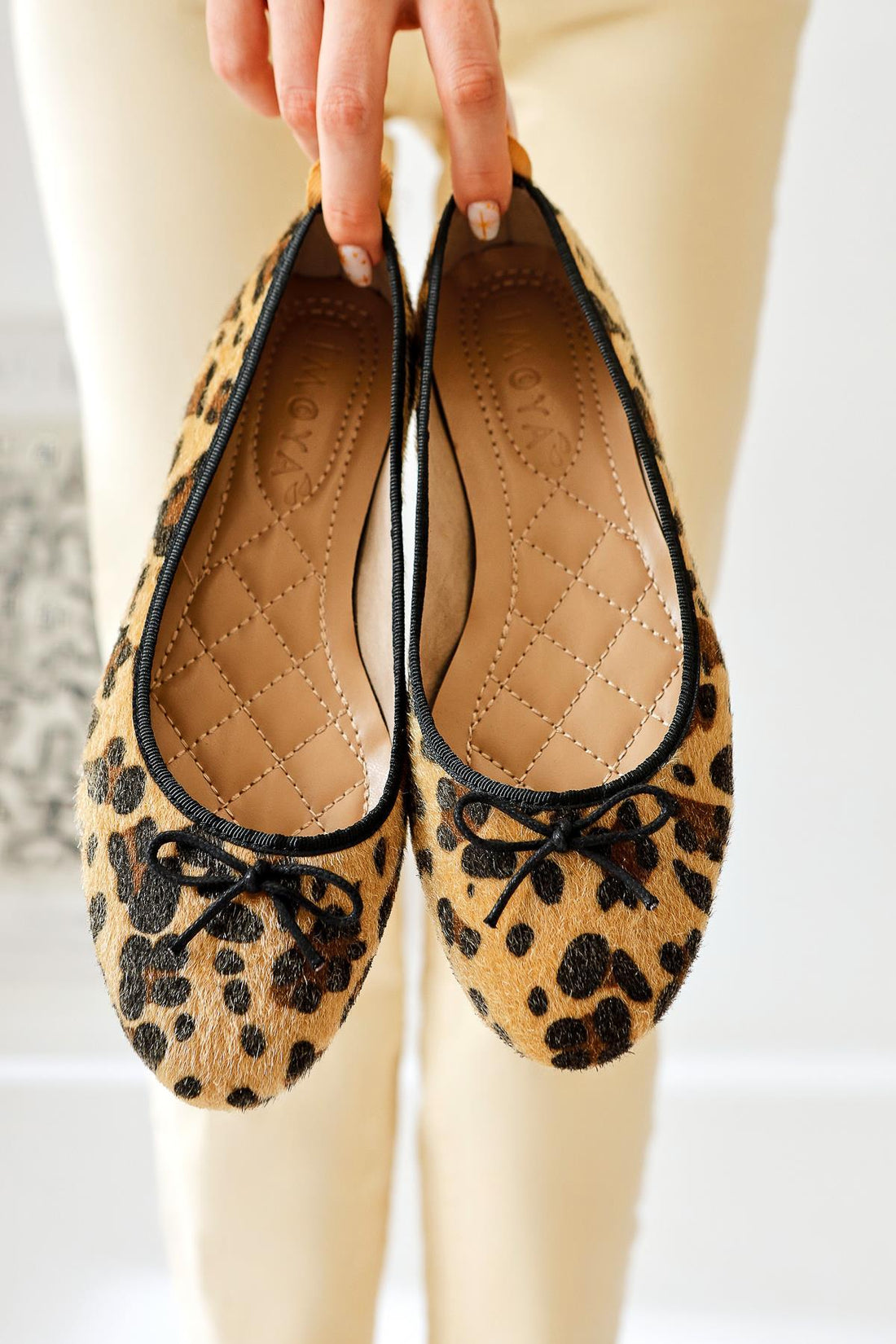 Sille Leopard Print Furry Bow Detail Ballet Flats