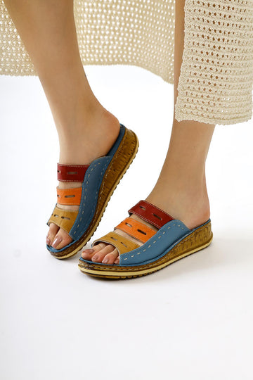 Joelle Genuine Leather – Blue Laser-Cut Slide (Women)