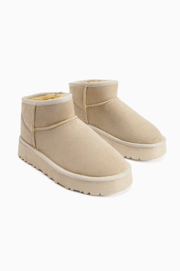 Lilly-Anne Beige Suede Short Fur Lined Women’s Boots