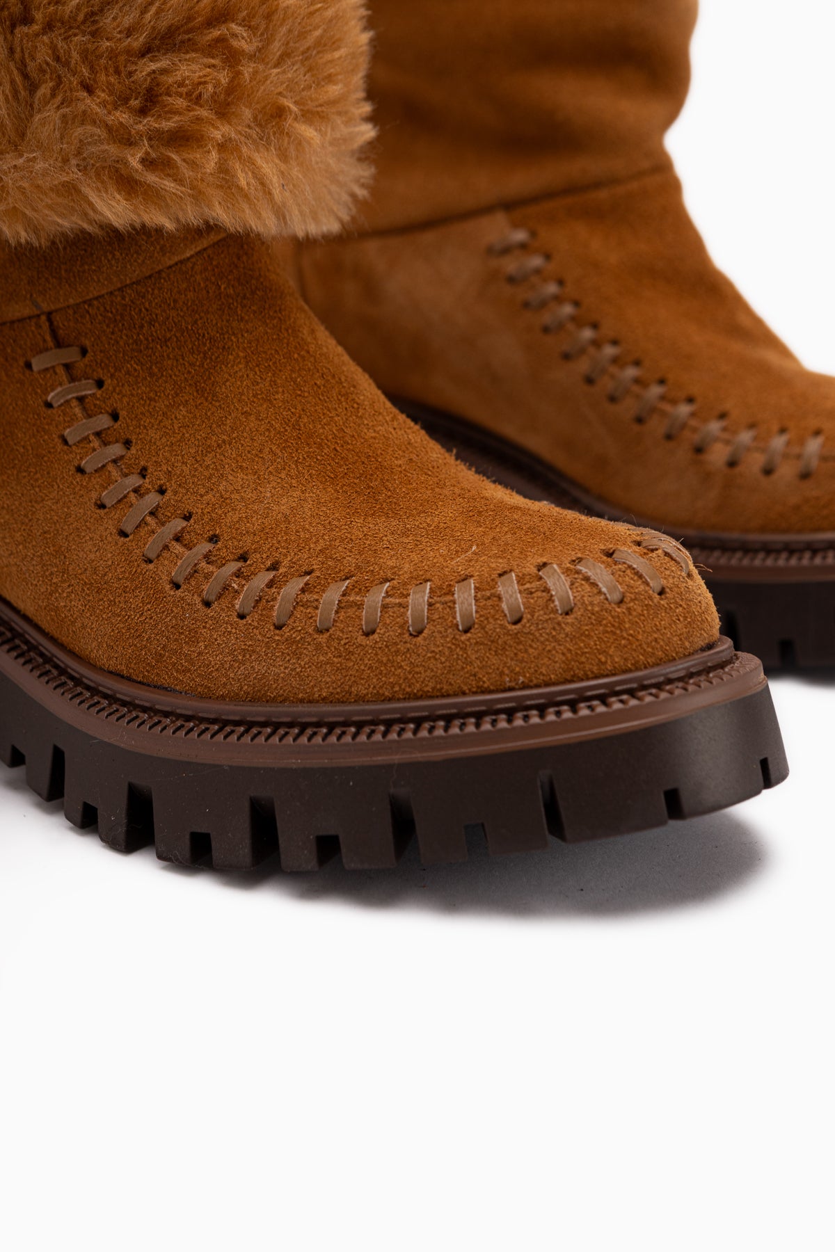 Avril Genuine Leather Tan Suede Fur Women’s Long Boots