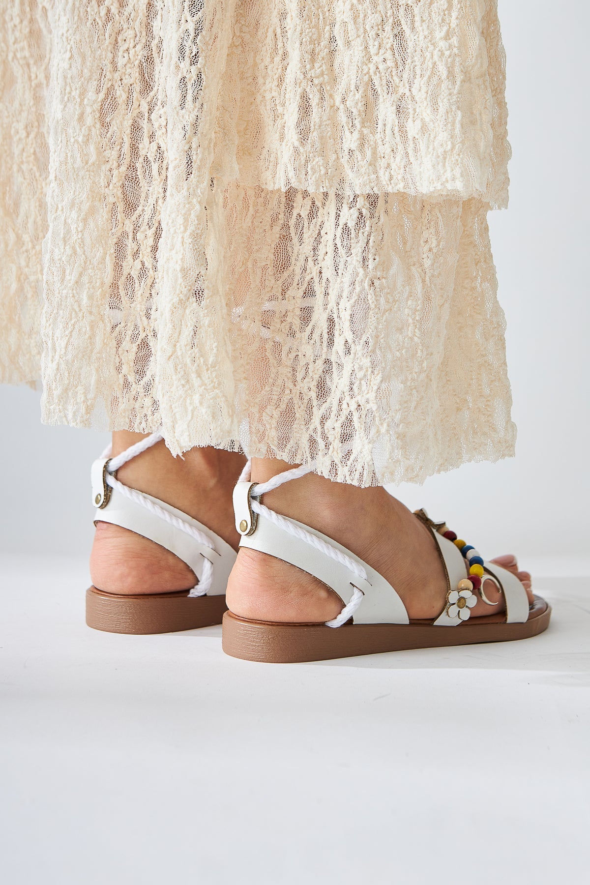 Angelita White Ankle-Tie Women's Sandals