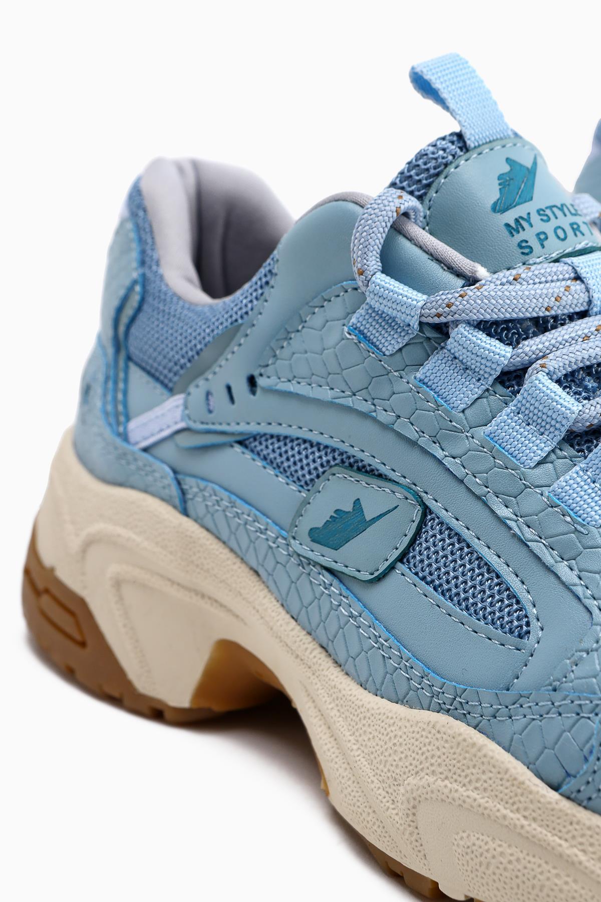 Caisa Blue Textile Detailed Lace-Up Women's Sneakers