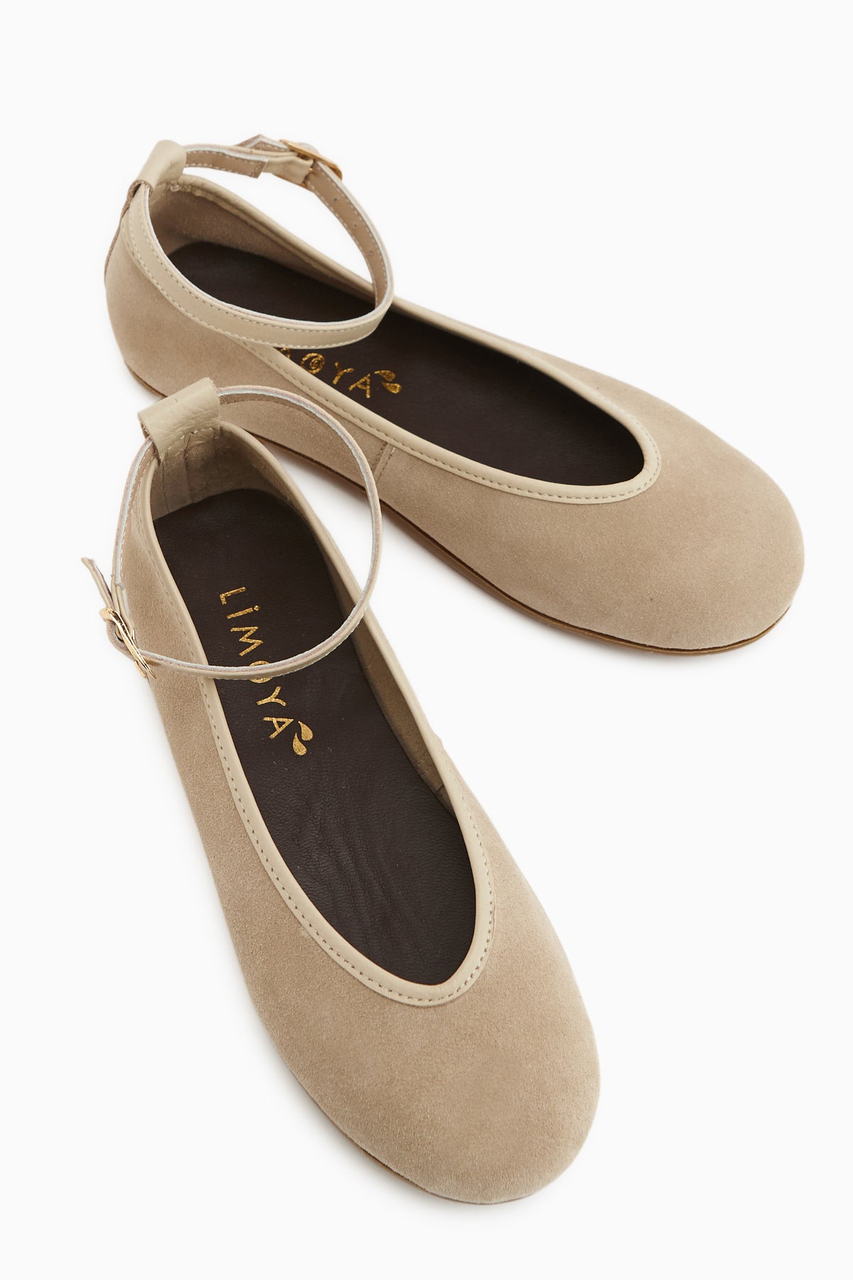 Jenin Genuine Leather Beige Suede Belted Women’s Ballet Flats
