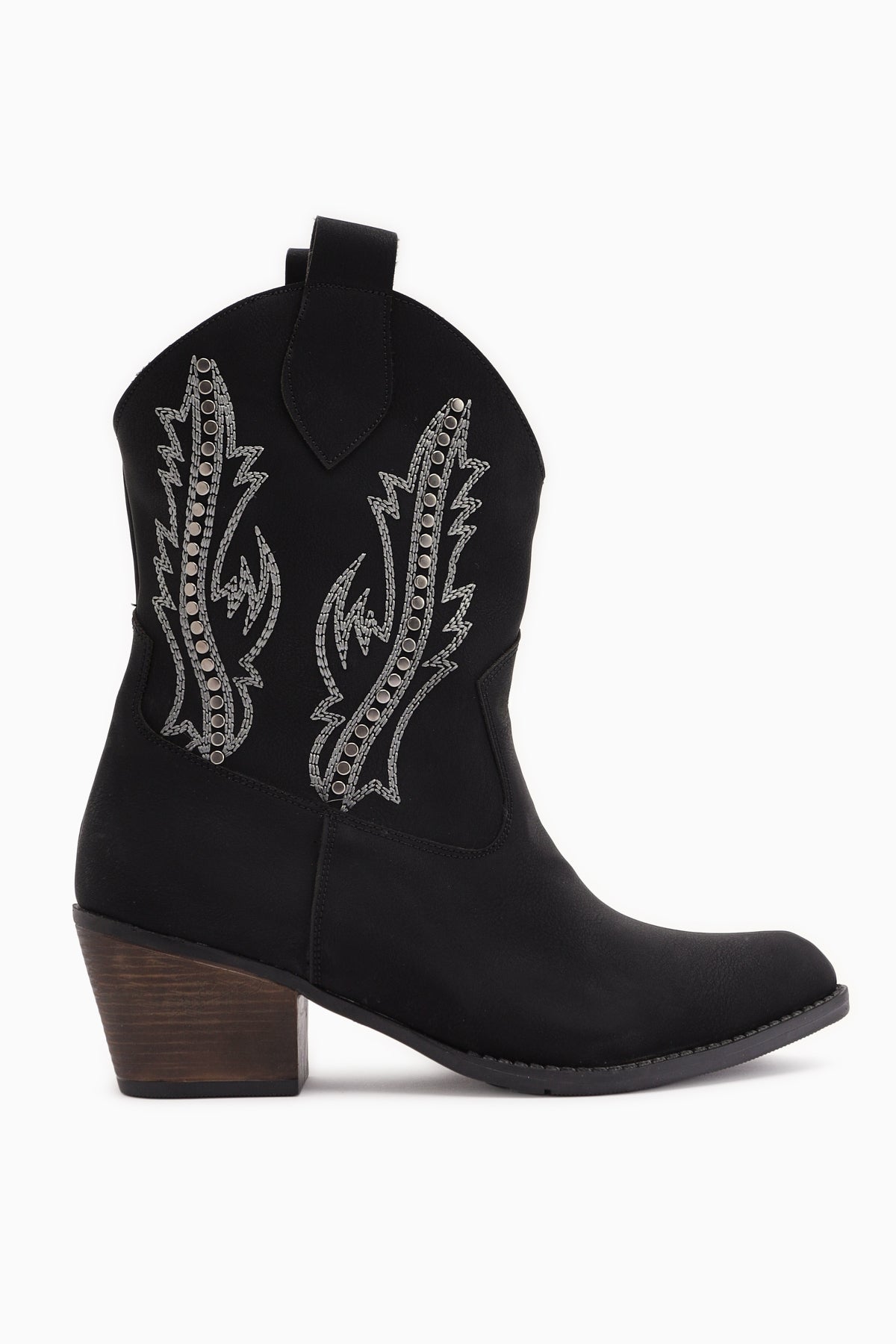 Fiza Black Pointed Toe Embroidered Studded Women’s Boots