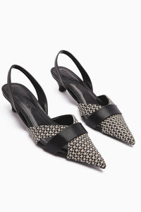 Hina Black Woven Detail Low Heel Women's Sandals