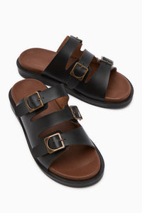 Cosima Black Three-Strap Women’s Slippers