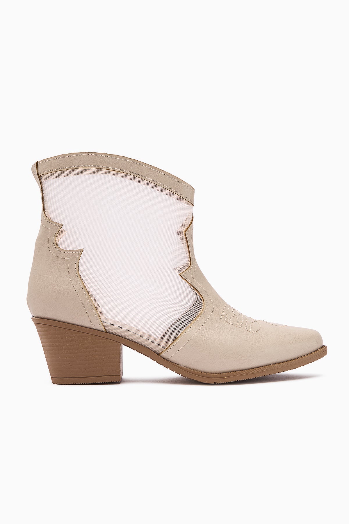 Sevala – Beige Embroidered Transparent-Detail Western Summer Boot (Women)