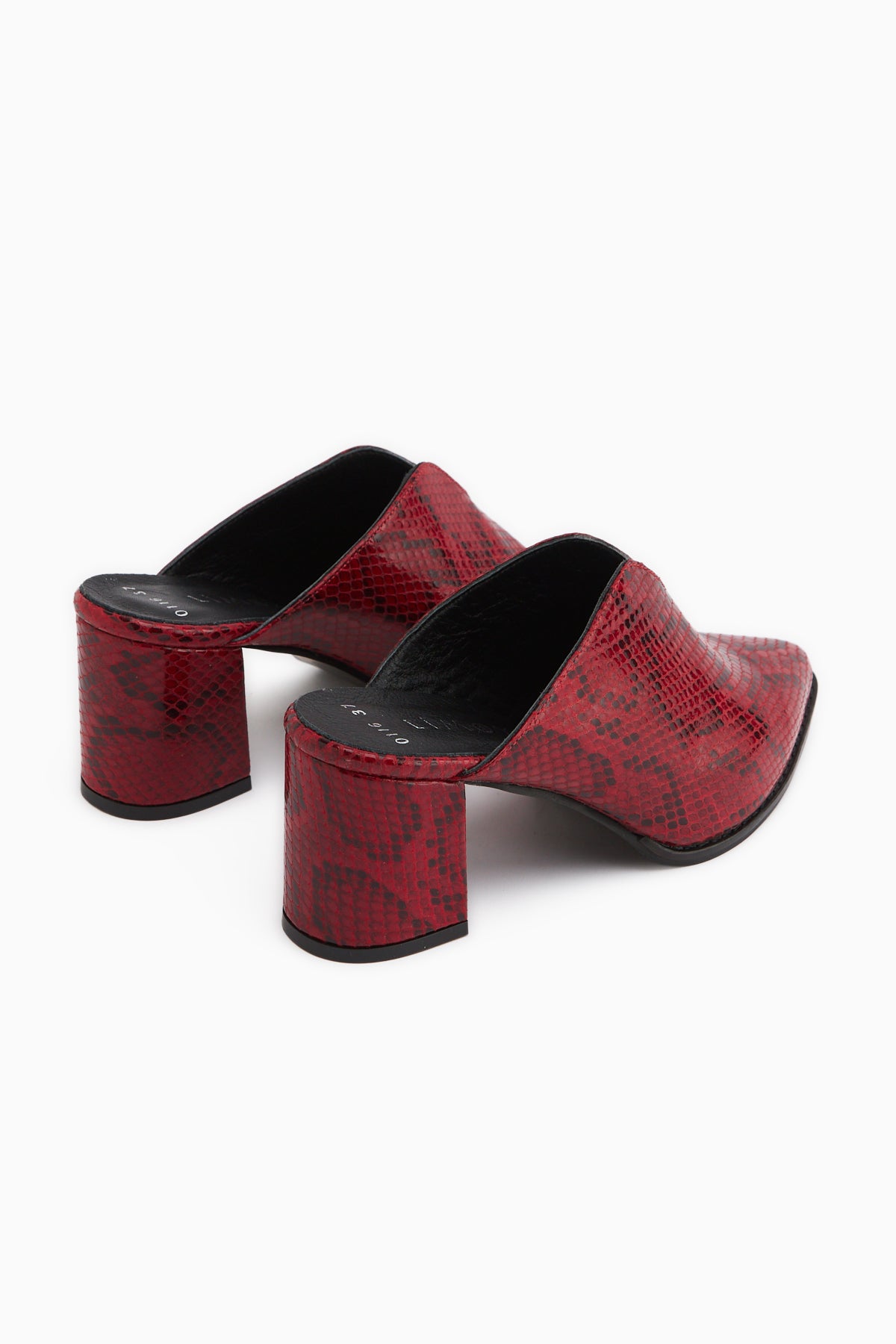 Rachel Genuine Leather Red Snake Pattern Women’s Heeled Slippers