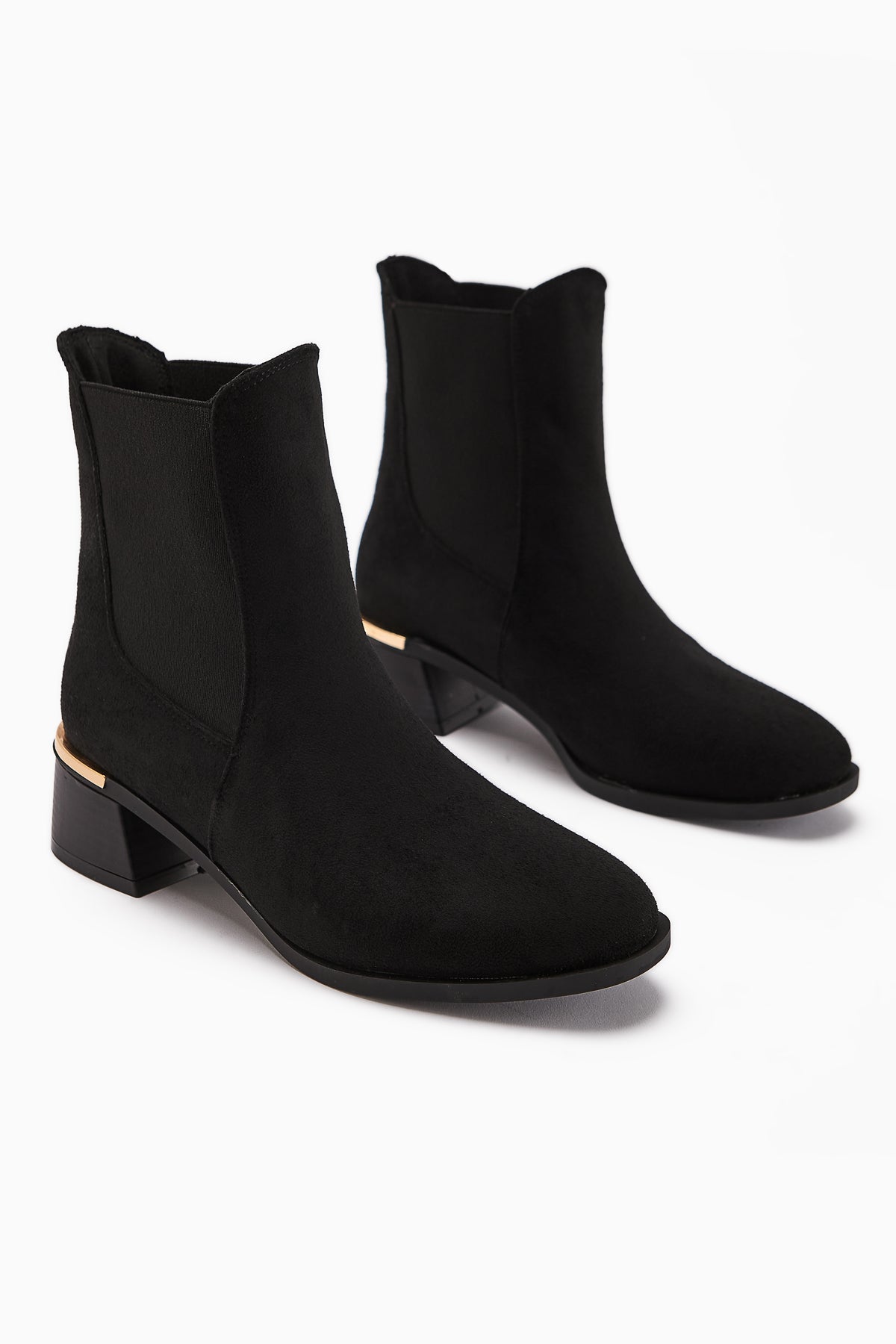 Verna – Black Suede Elastic-Panel Heeled Boot (Women)