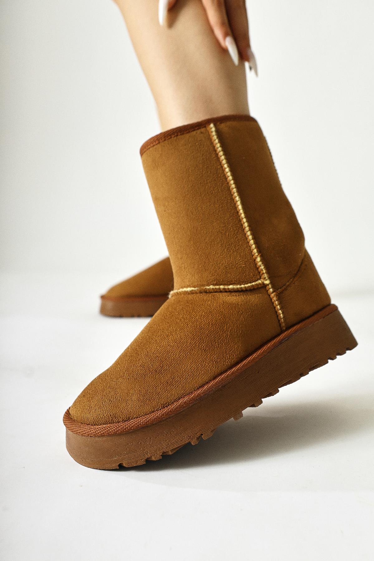 Lena-Birgitta – Cognac Suede Vegan Material Vegan Fur Lined Pull-On Boot (Women)