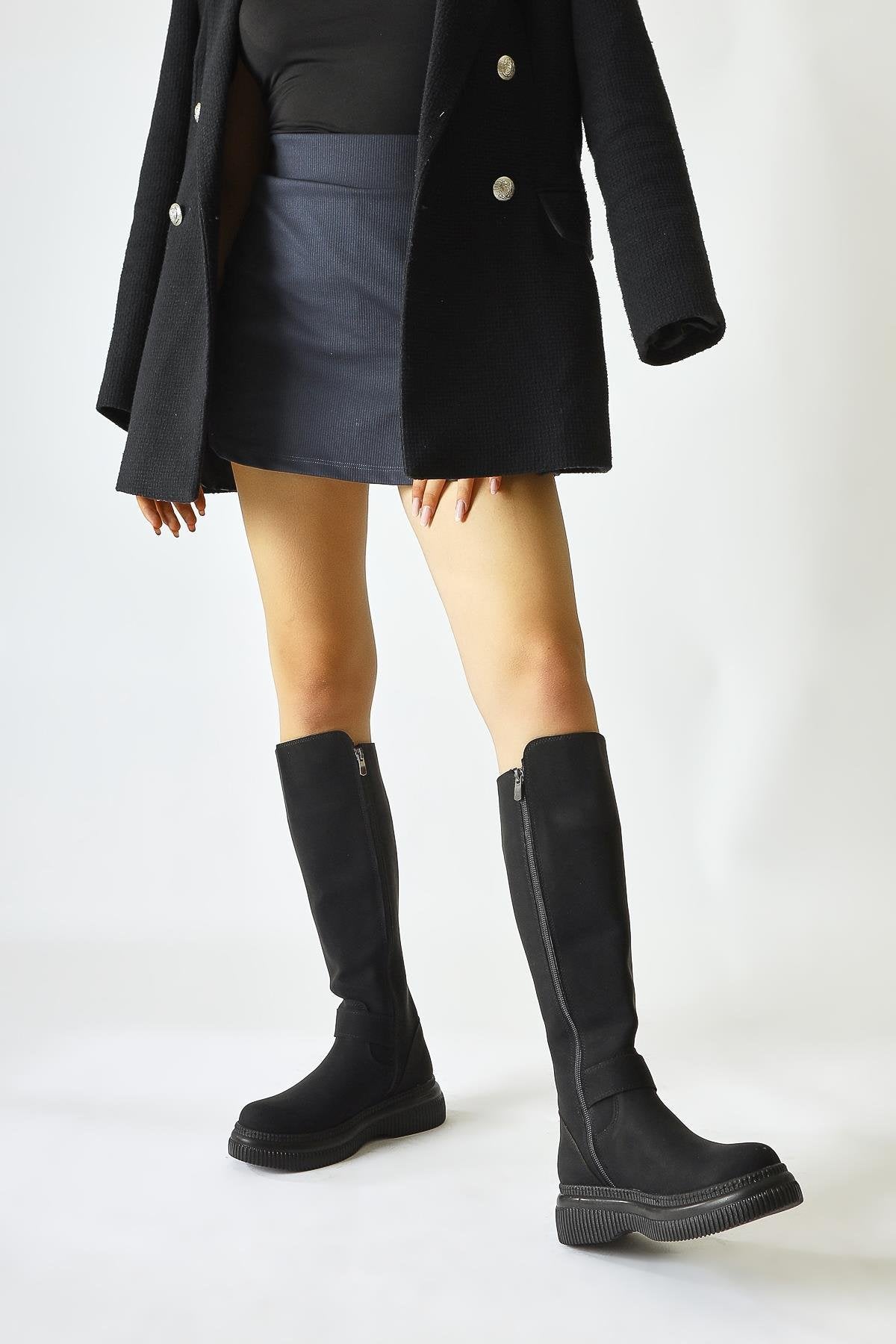 Juliah Black Buckle Detailed Zippered Boot