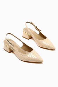 Nadiya Beige Crocodile Belted Women’s Heeled Shoes