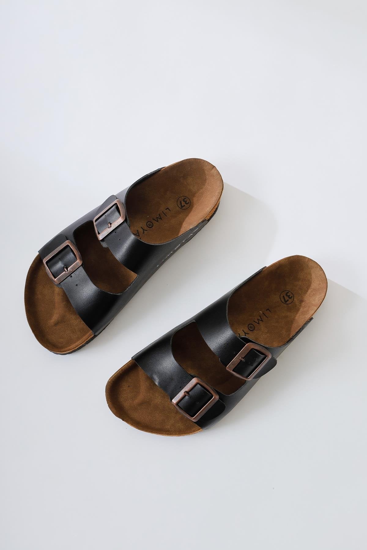Beti Black Double-Strap Slipper