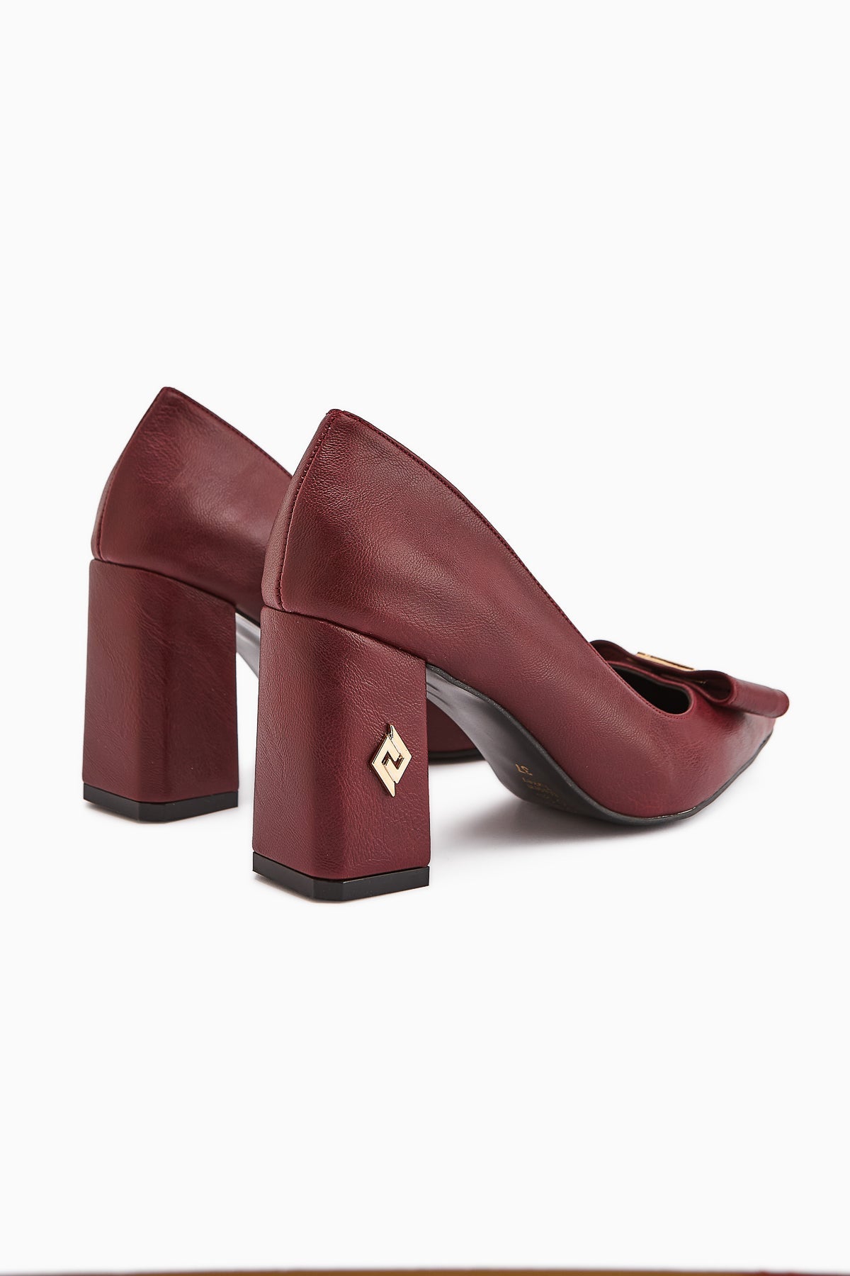 Melly – Burgundy Buckle-Detail Block Heel Shoe (Women)