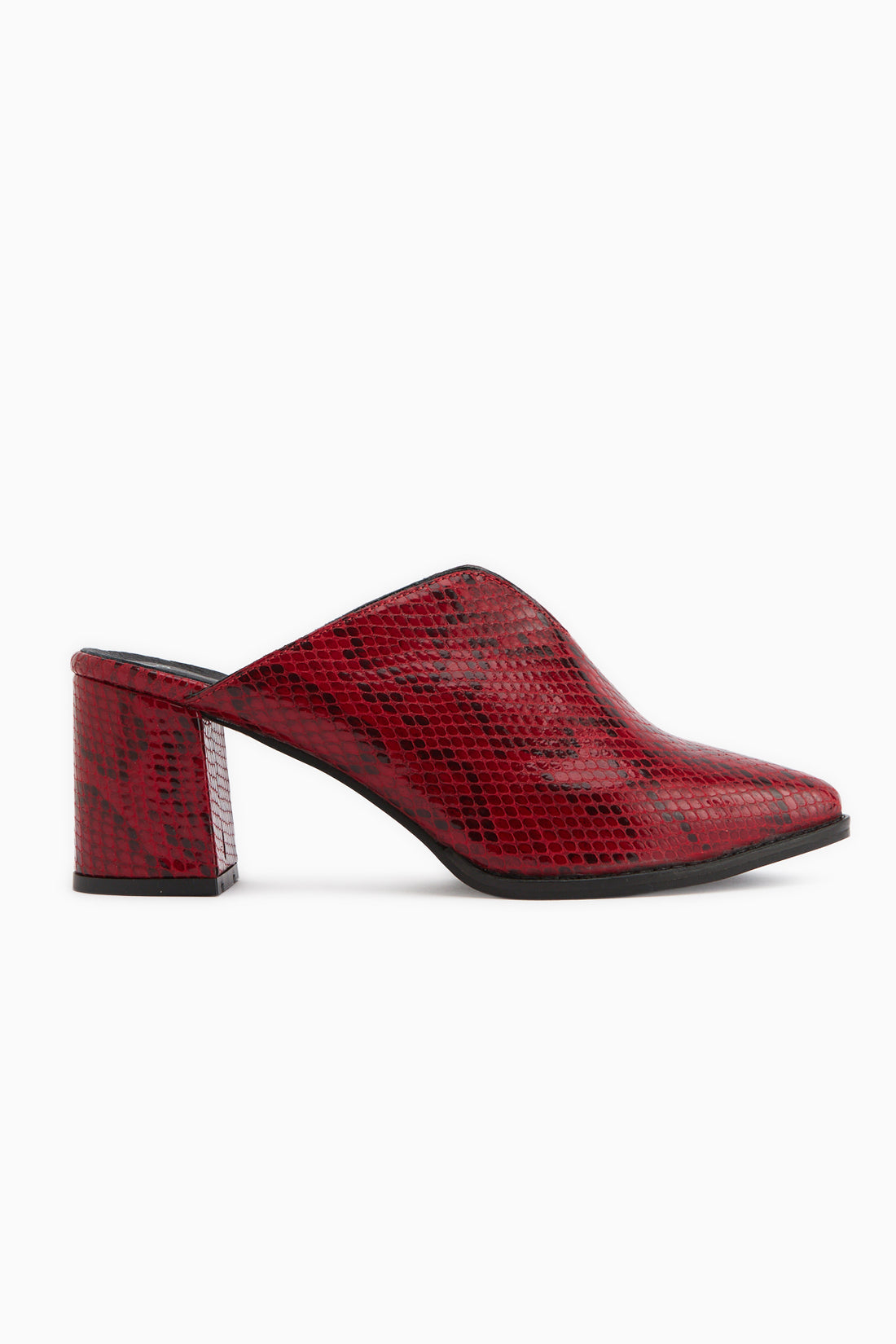 Rachel Genuine Leather Red Snake Pattern Women’s Heeled Slippers