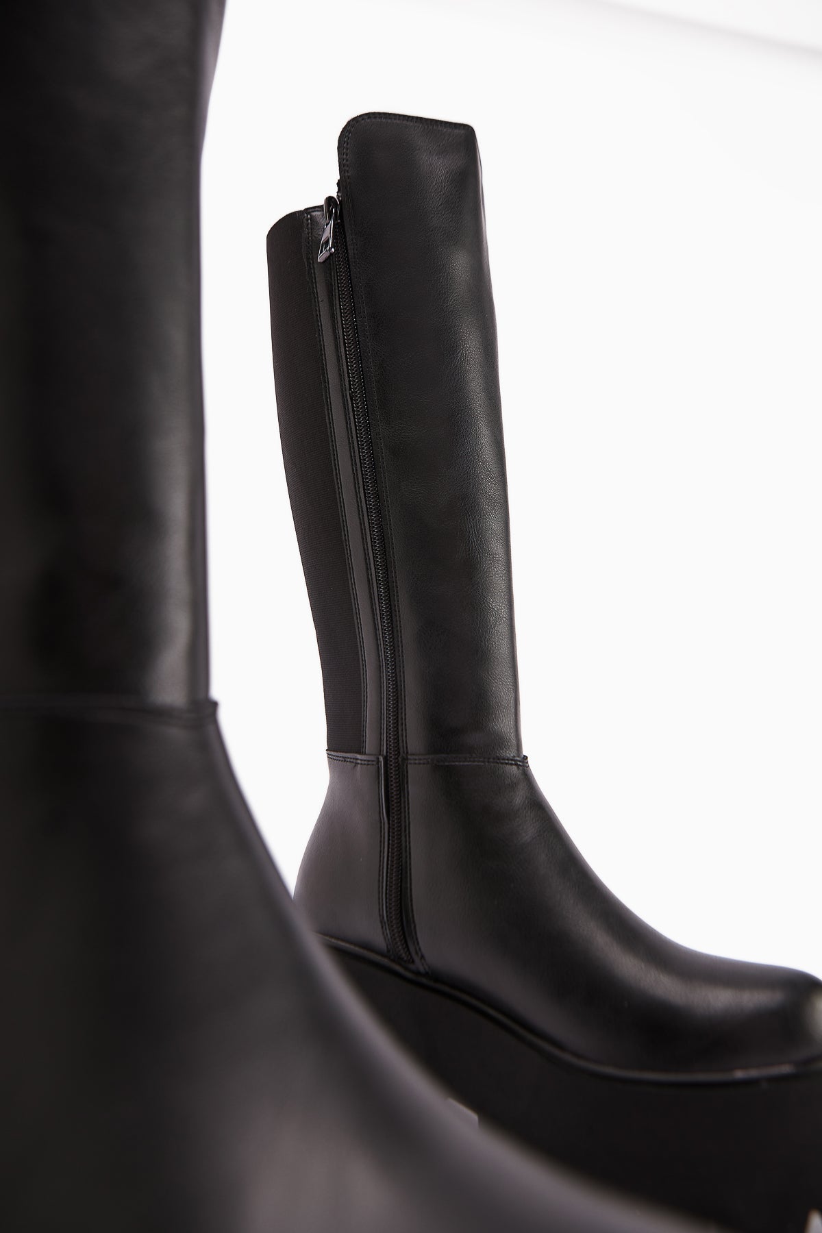 Sannah Black Platform Heeled Women's Boots