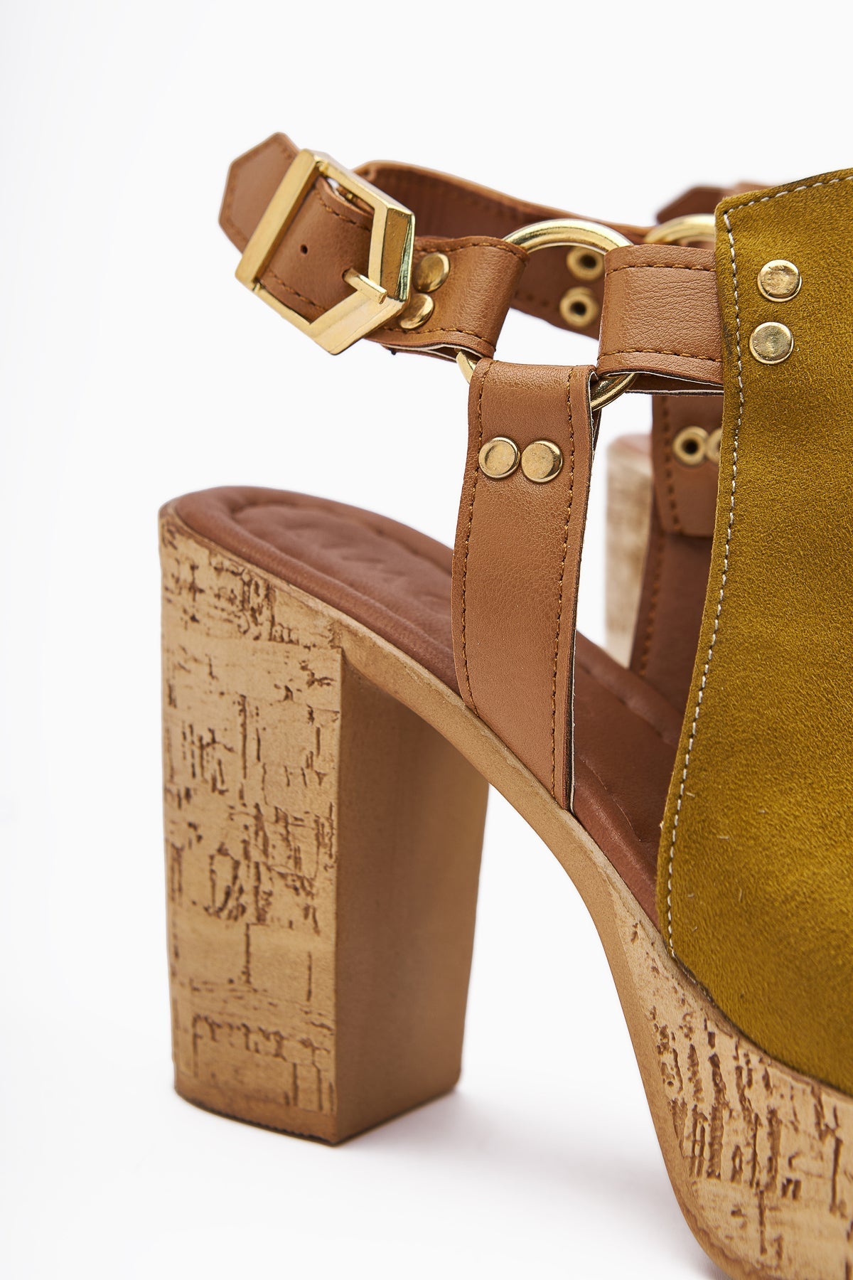 Hadel Green Suede Belted Platform Heel Women's Sandals