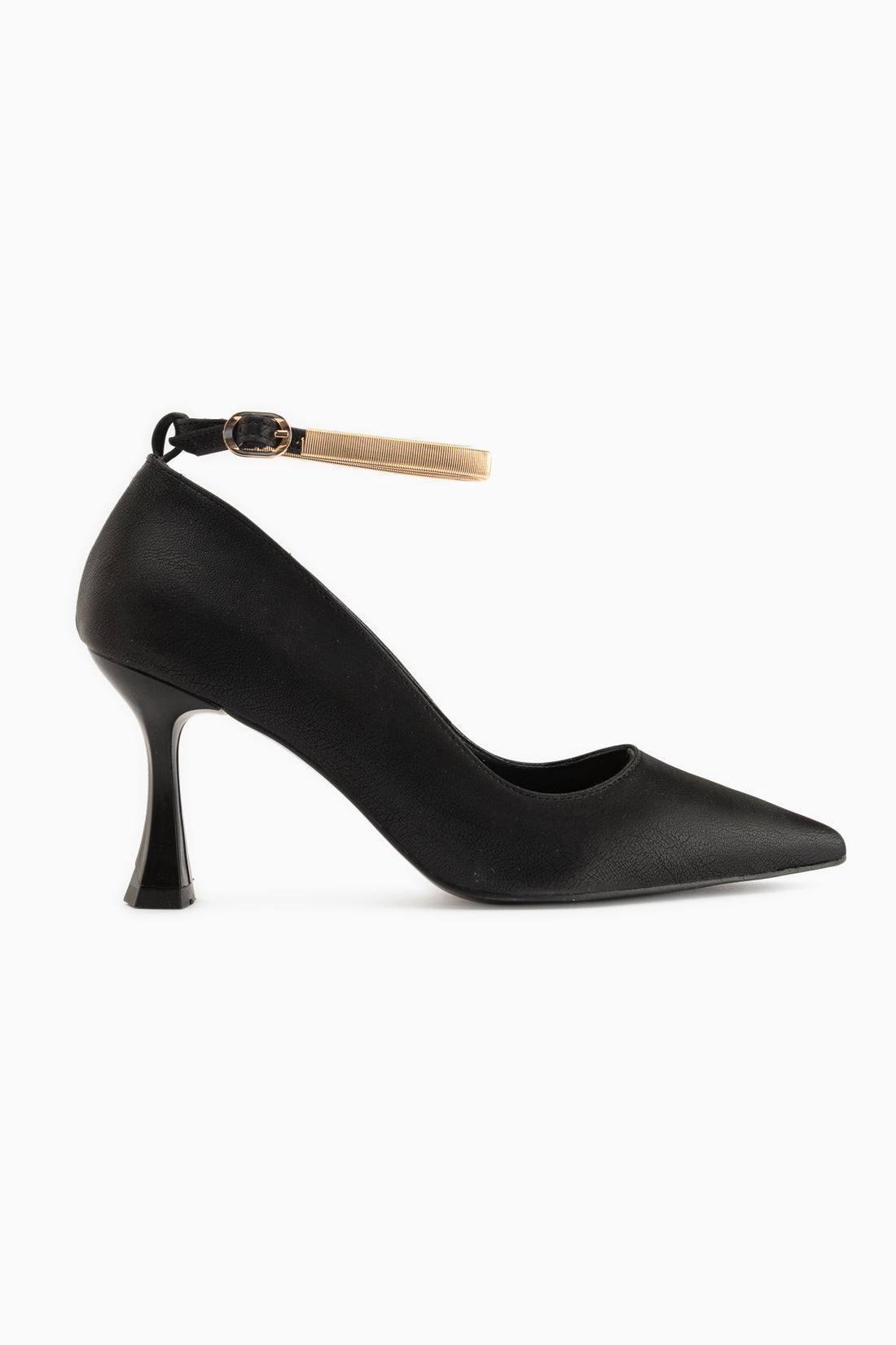 Lora Black Ankle Strap Pointed Toe Women’s Heeled Shoes
