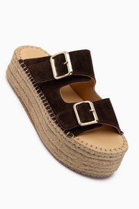 Janika Genuine Leather Brown Suede Woven Sole Women’s Slippers
