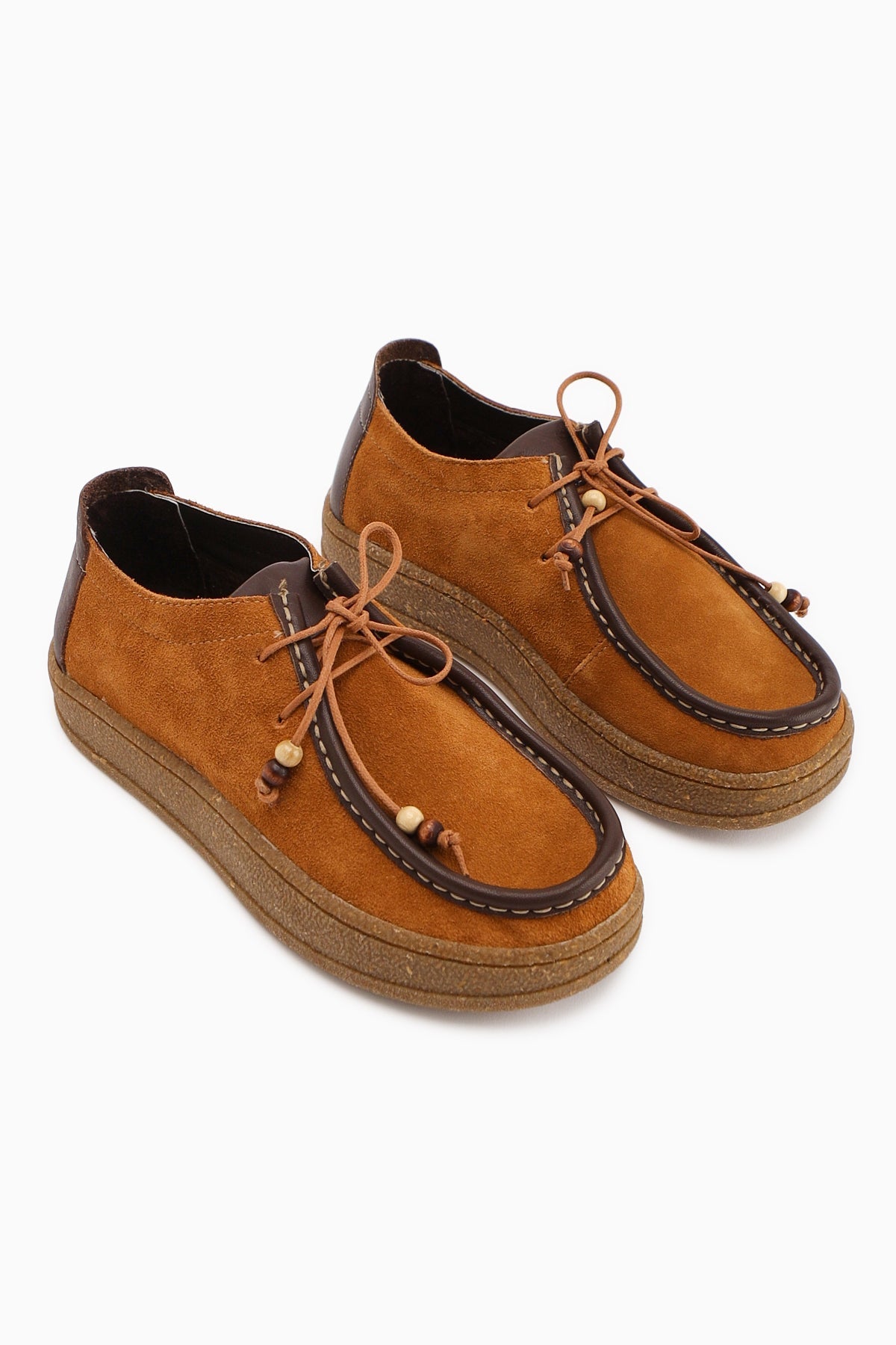 Polin Genuine Leather Taba Suede Lace-Up Daily Loafer Shoe