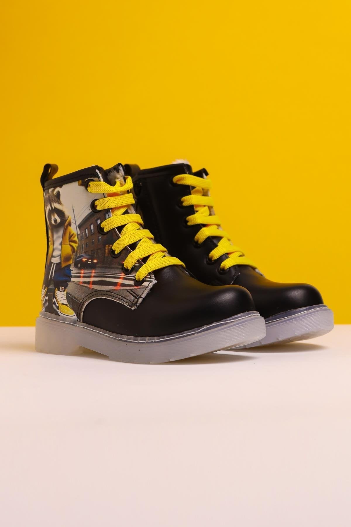 Karla Black Striped Character Print Lace-Up Light-Up Kids Boots