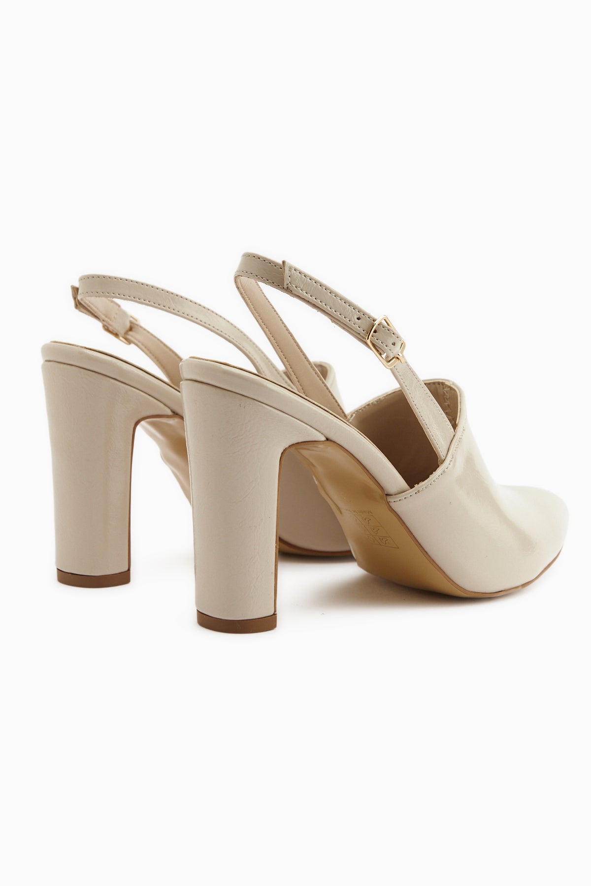 Maisa Beige Pointed Toe Slingback Chunky Heeled Women’s Shoes