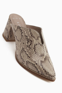 Rachel Genuine Leather Beige Snake Patterned Women’s Heeled Slippers