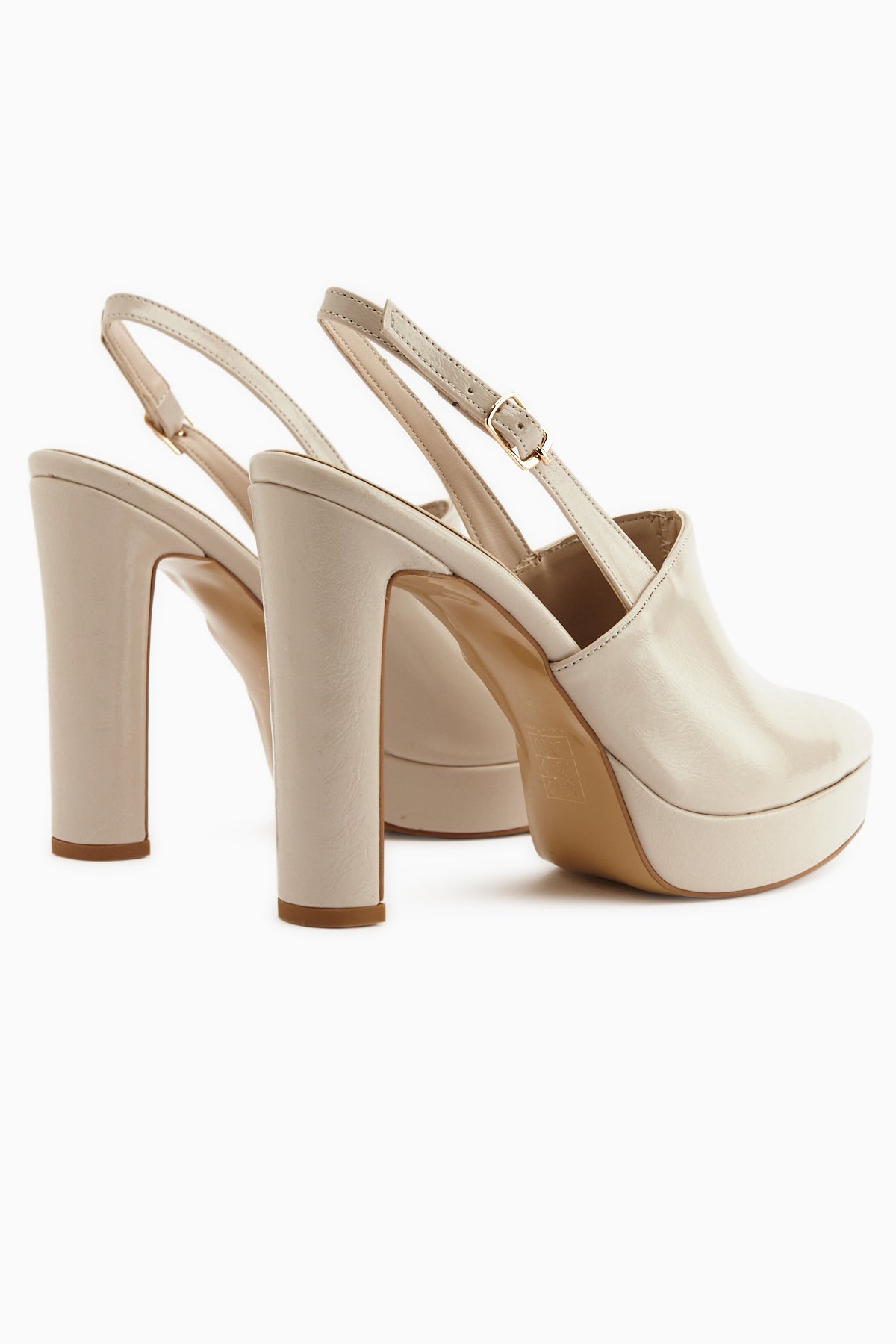 Marlen Beige Pointed Toe Slingback Platform Heeled Women’s Shoes