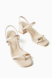 Selenya Beige Thong Sandals with Buckle Detail for Women