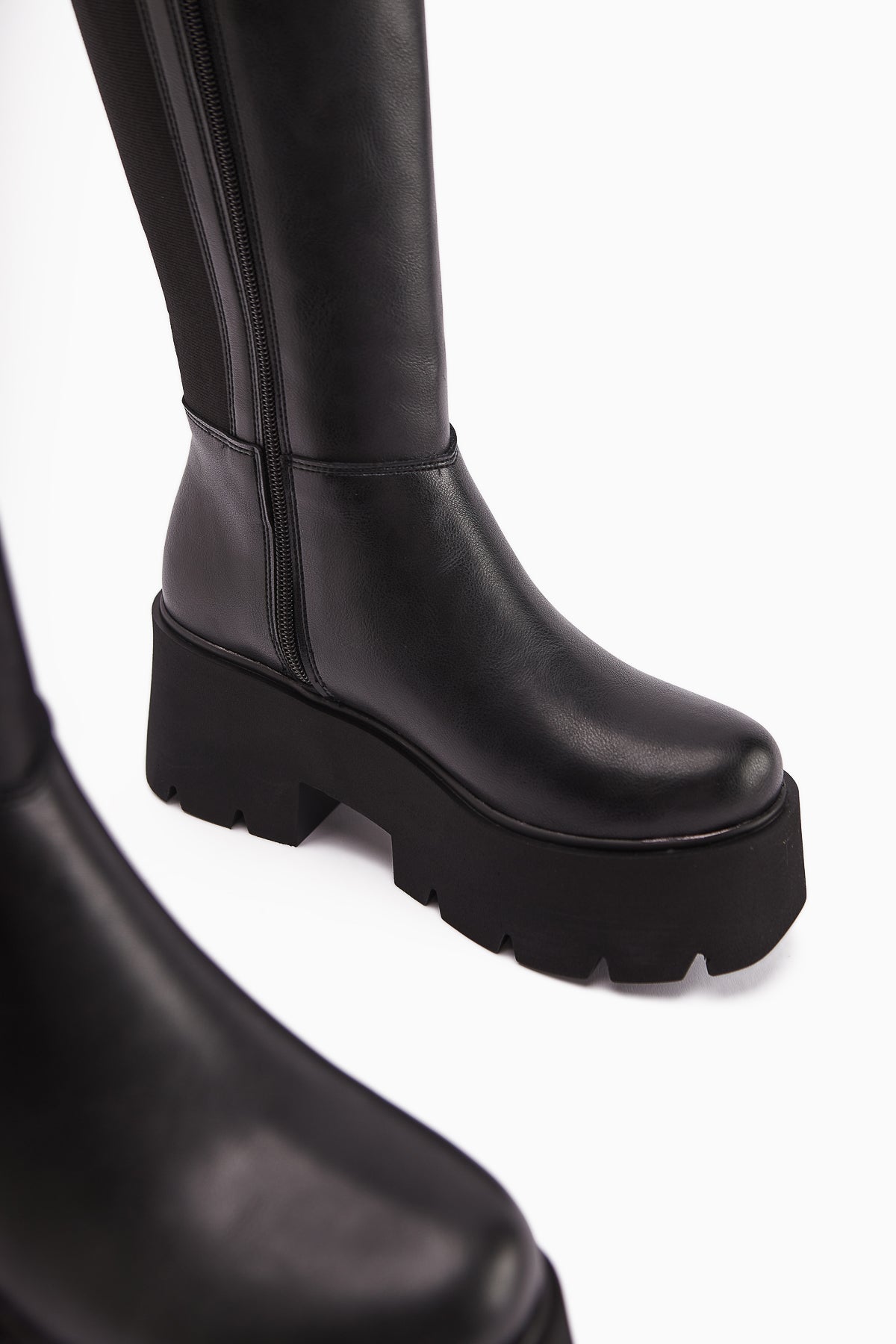 Sannah Black Platform Heeled Women's Boots