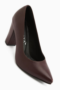 Emily Genuine Leather Burgundy Thick Heeled Women’s Shoes