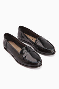 Solina Genuine Leather Black Patent Moccasin Shoes Comfortable Daily Loafers
