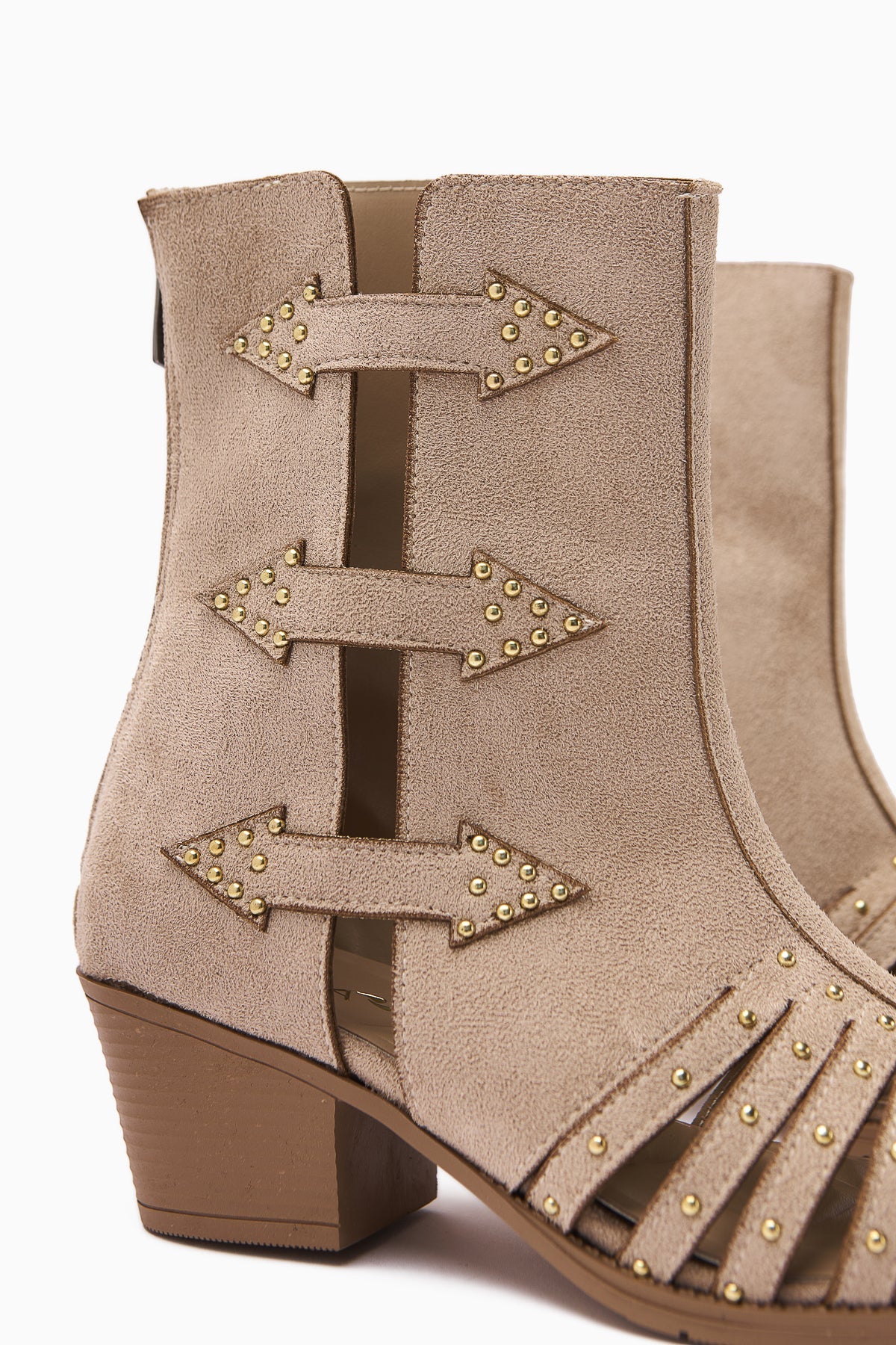 Mayra Women's Beige Suede Western Summer Boots with Buckle and Rear Zipper