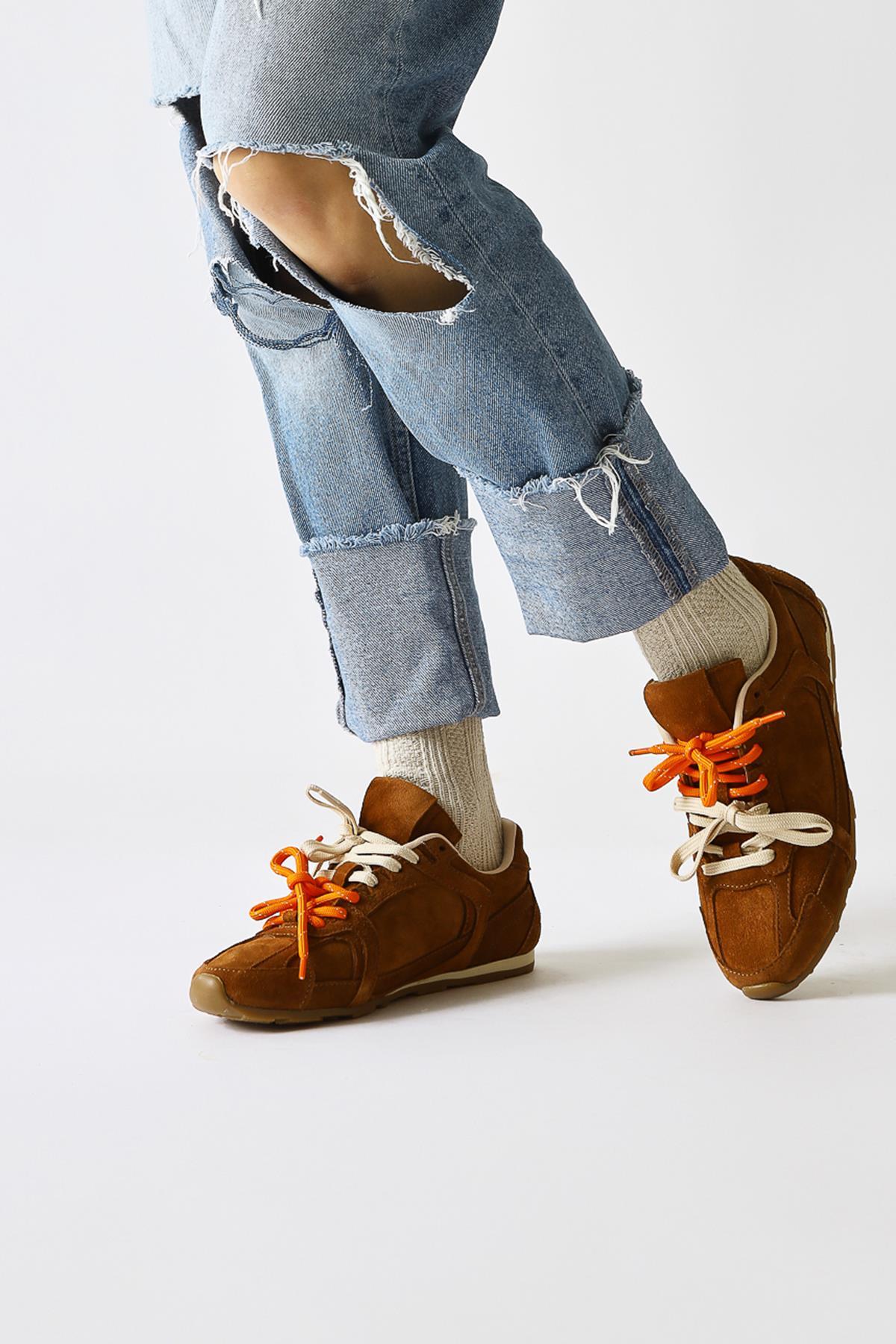 Sue Taba Genuine Leather Suede Double Lace-Up Sneakers