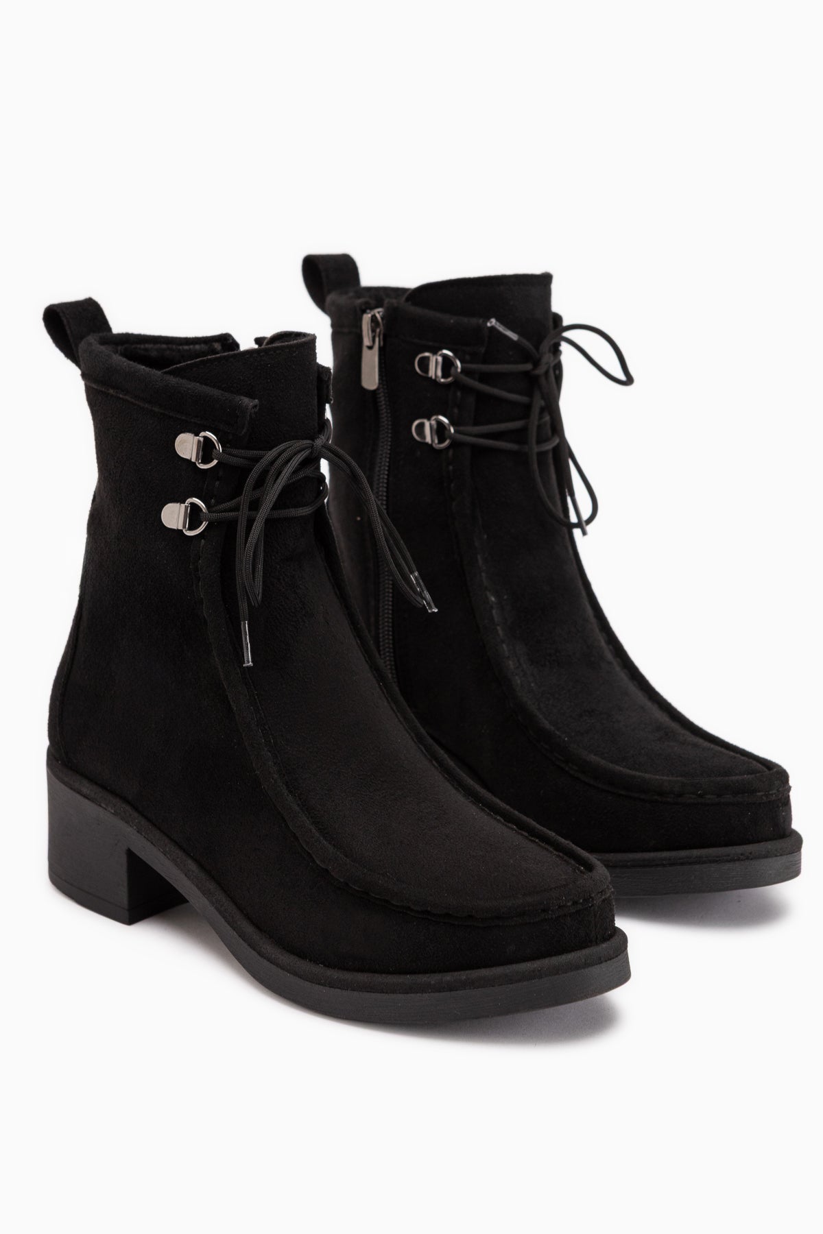 Joey Black Suede Lace-Up Thick Heeled Women’s Boots