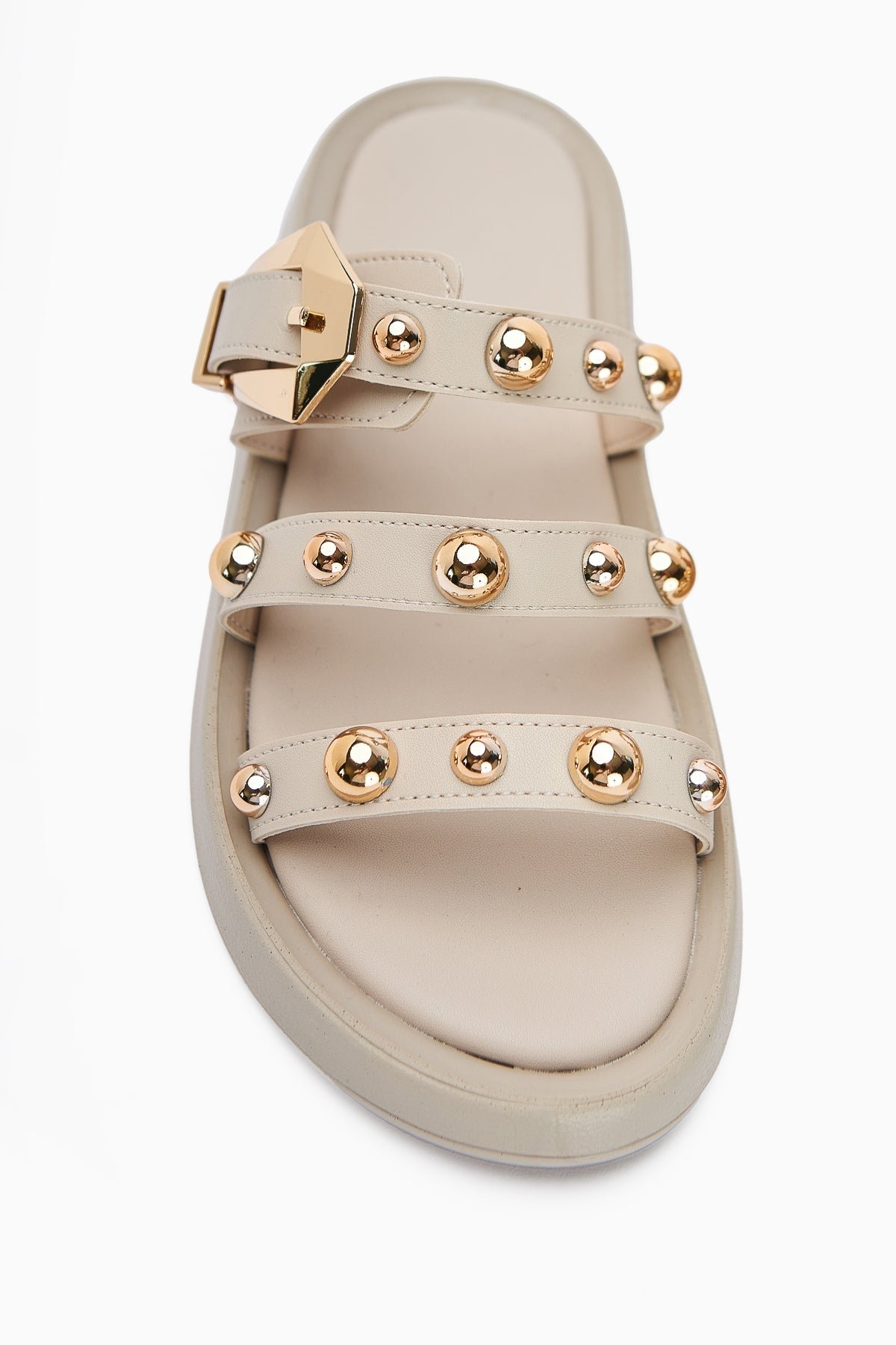 Wiola Nude Pearl Detail Buckled Comfort Women's Slipper