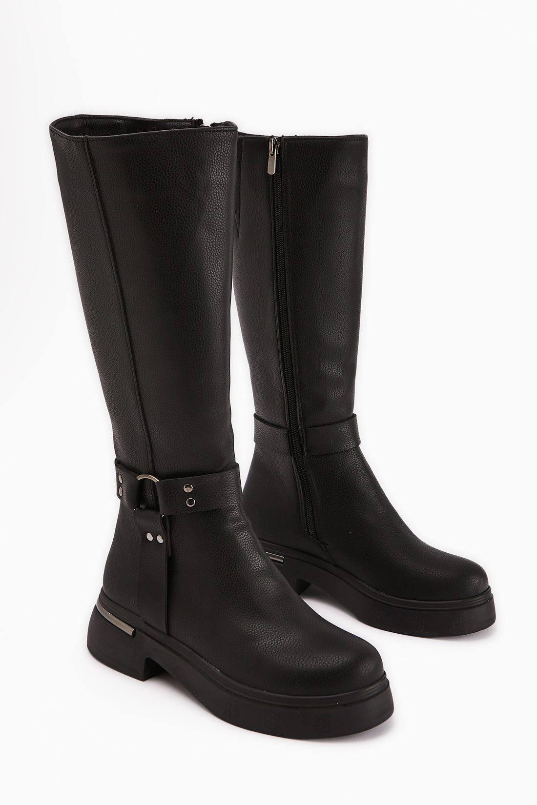 Lani Black Buckle and Stud Detailed Women’s Boots