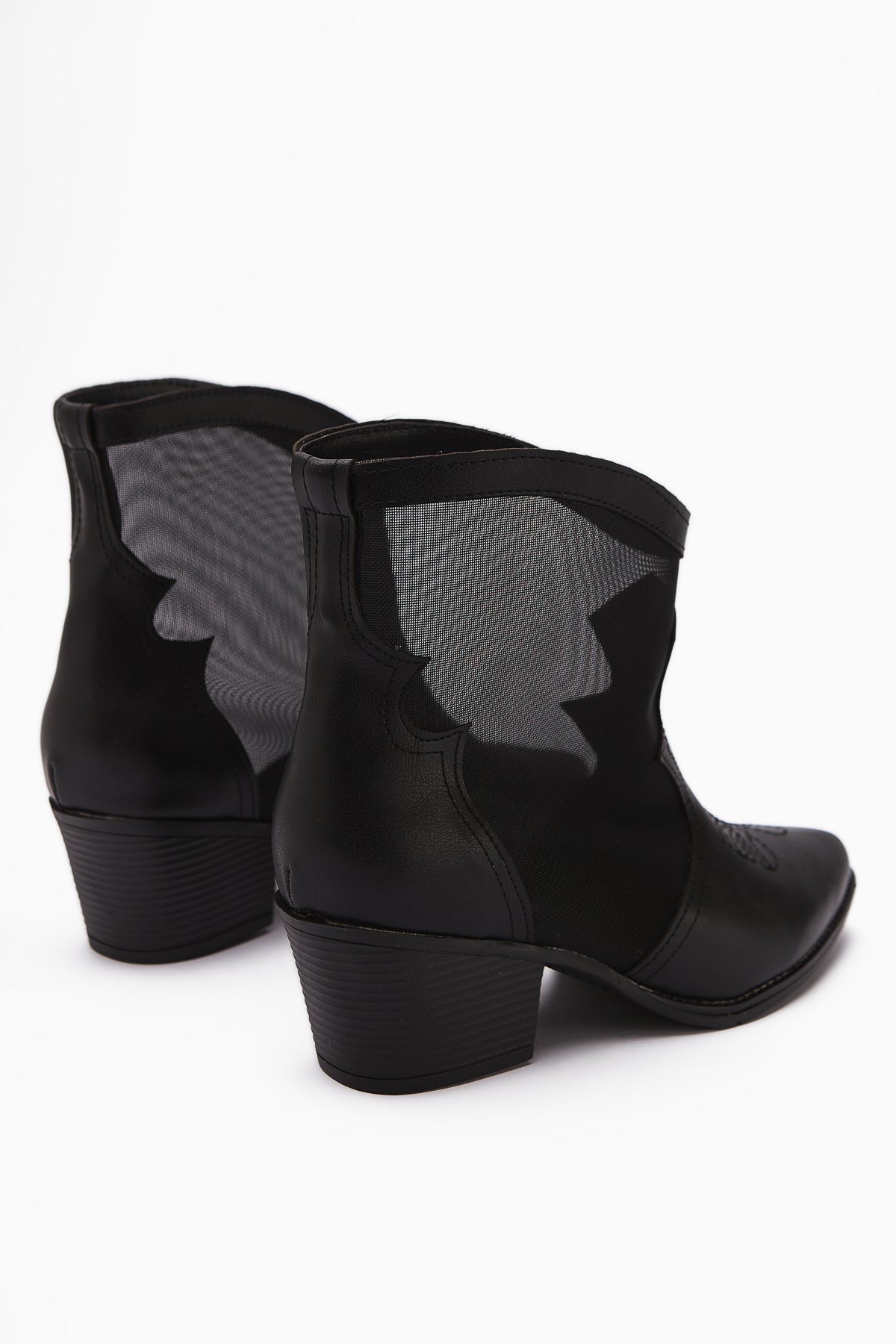 Sevala – Black Embroidered Transparent-Detail Western Summer Boot (Women)