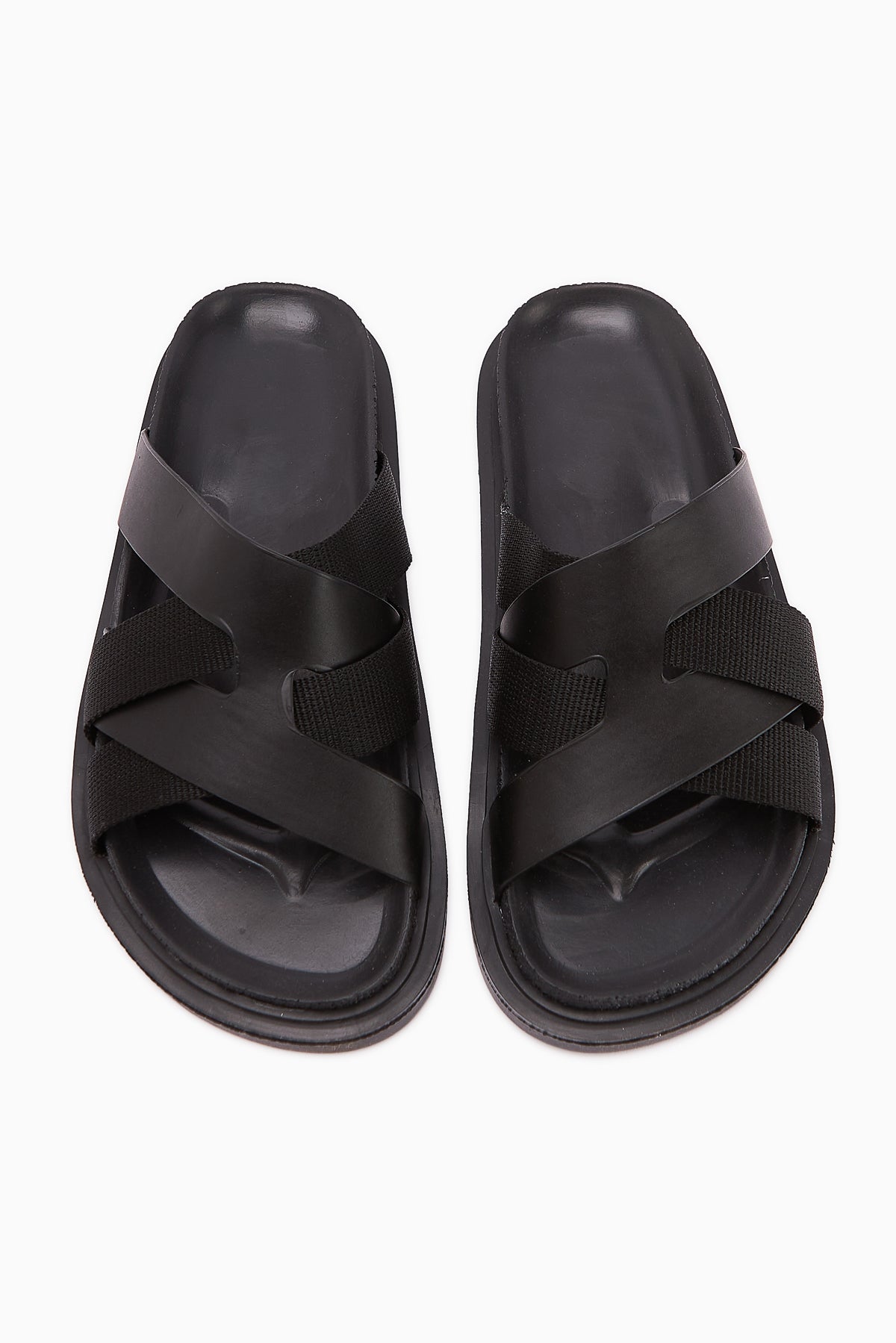 Rumi Black Cross-Strap Women's Slippers