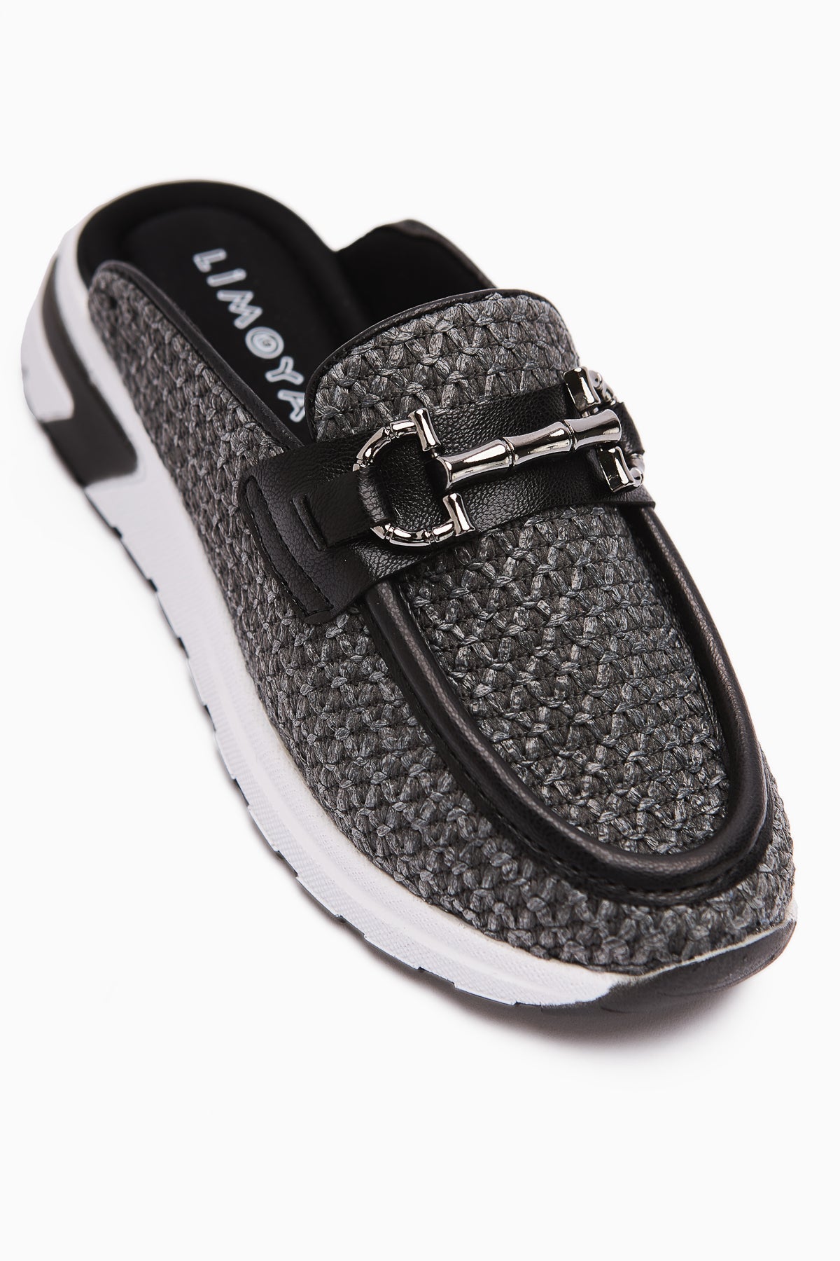 Diana Anthracite Women's Slipper with Buckle Detail and Closed Front in Stylish Straw