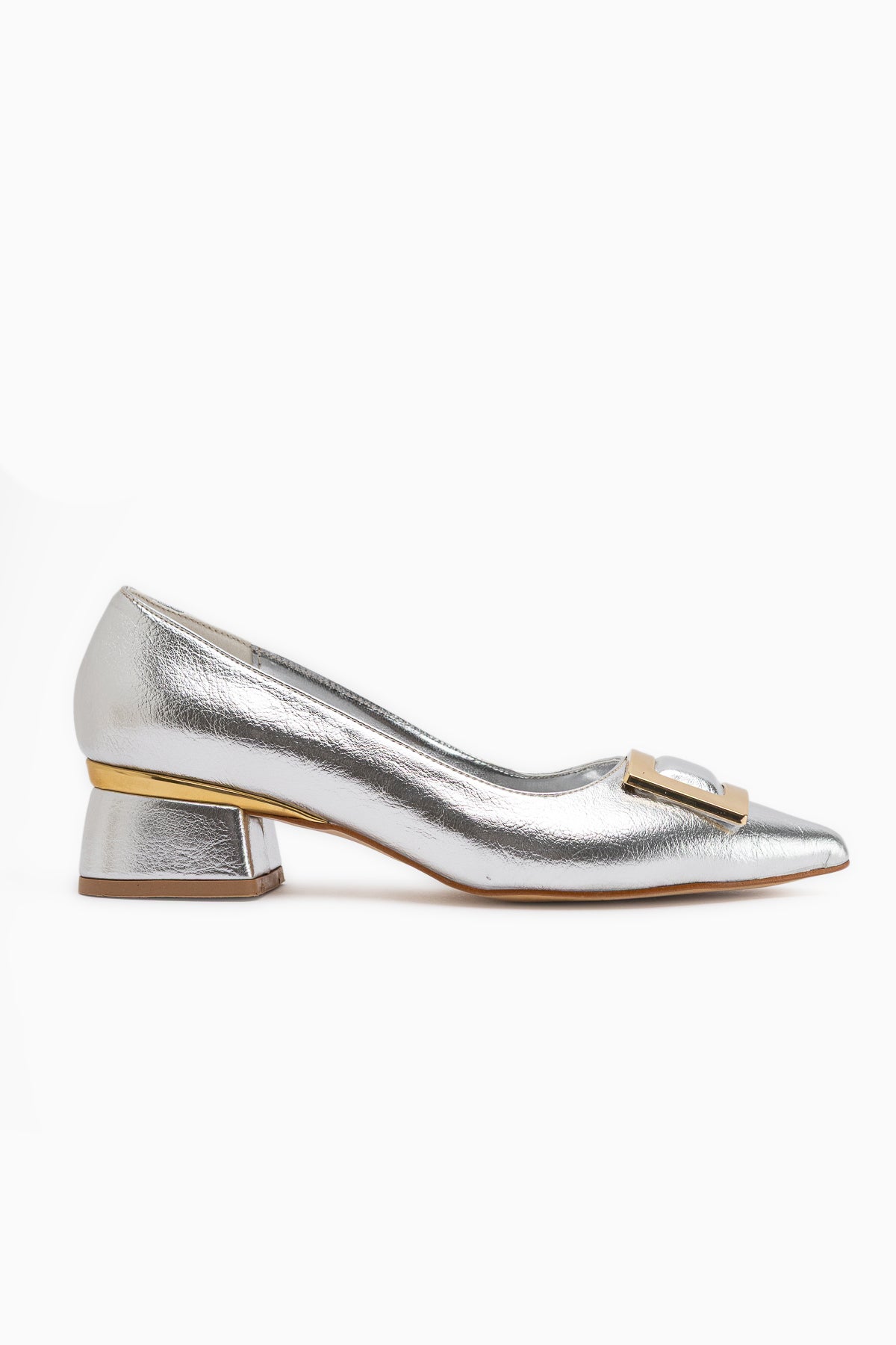 Charoline Silver Buckle Short Heeled Pointed Toe Shoes
