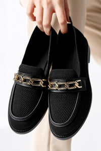 Ida Marie Black Daily Shoe with Buckle Detail and Woven Design