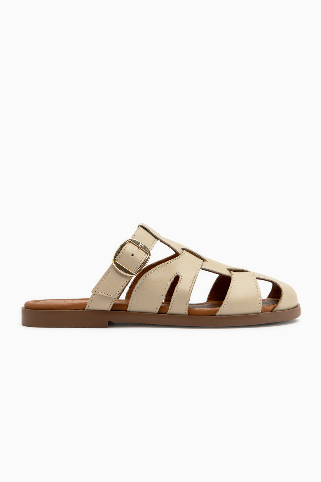 Marii Beige Genuine Leather Buckle Detailed Women’s Slippers