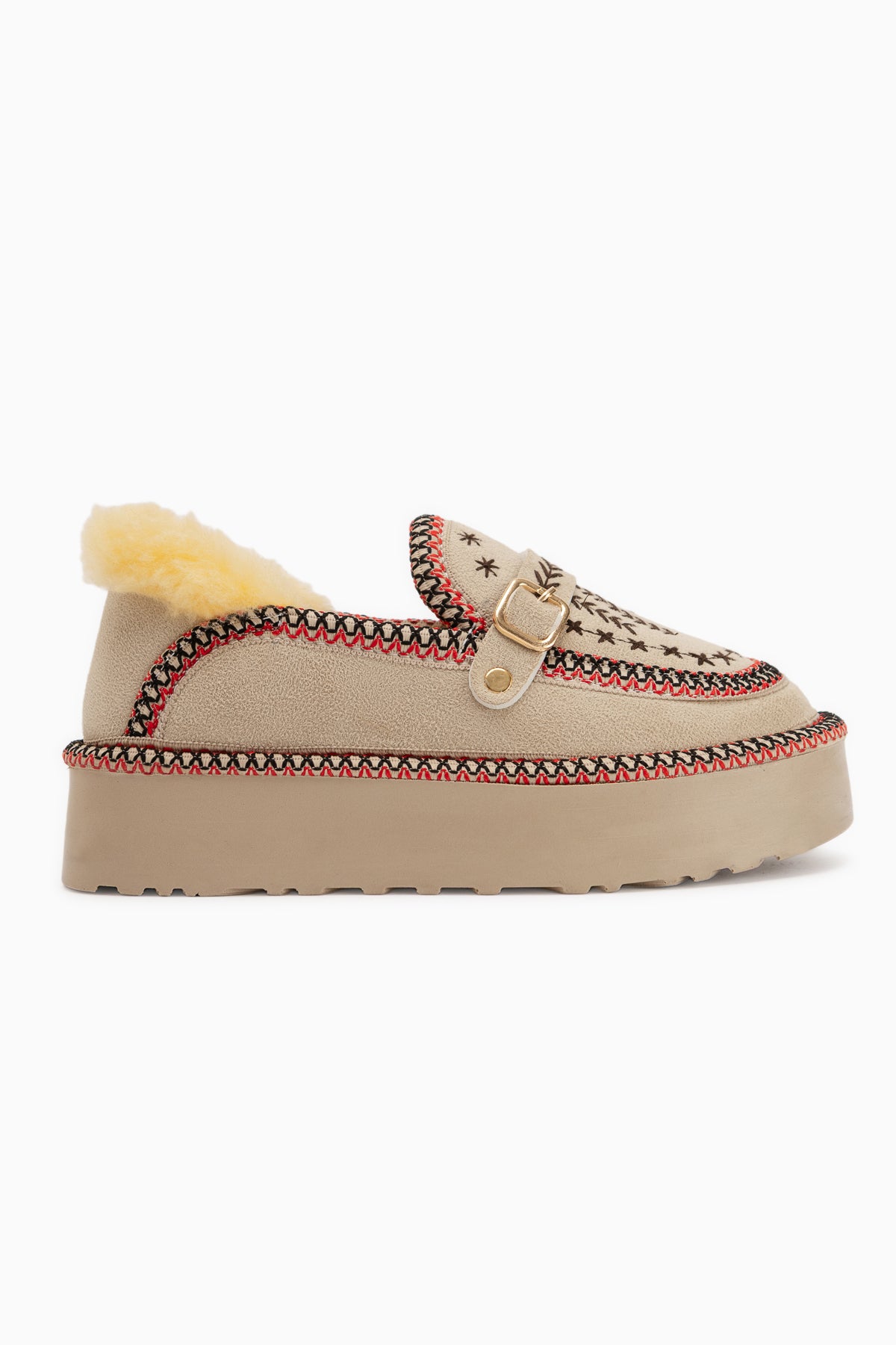 Lexi Ten Suede Embroidered Buckled Fur Women’s Shoes