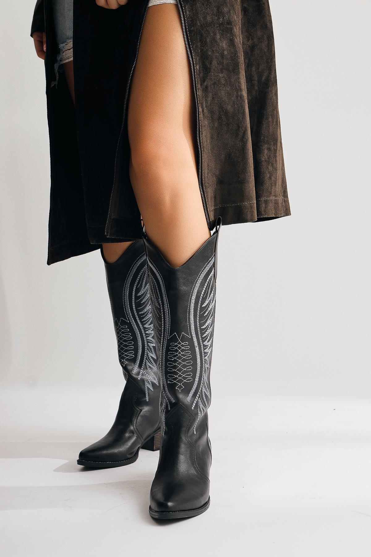 Hero Black Embroidered Cowboy Boot