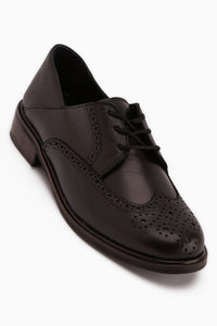Dena Genuine Leather Black Lace-Up Brogue Oxford Women’s Shoes