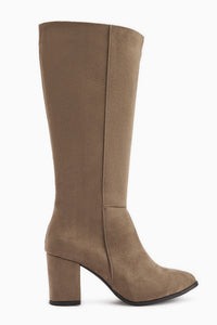 Tatum Beige Suede Pointed Toe Mid Heeled Boots